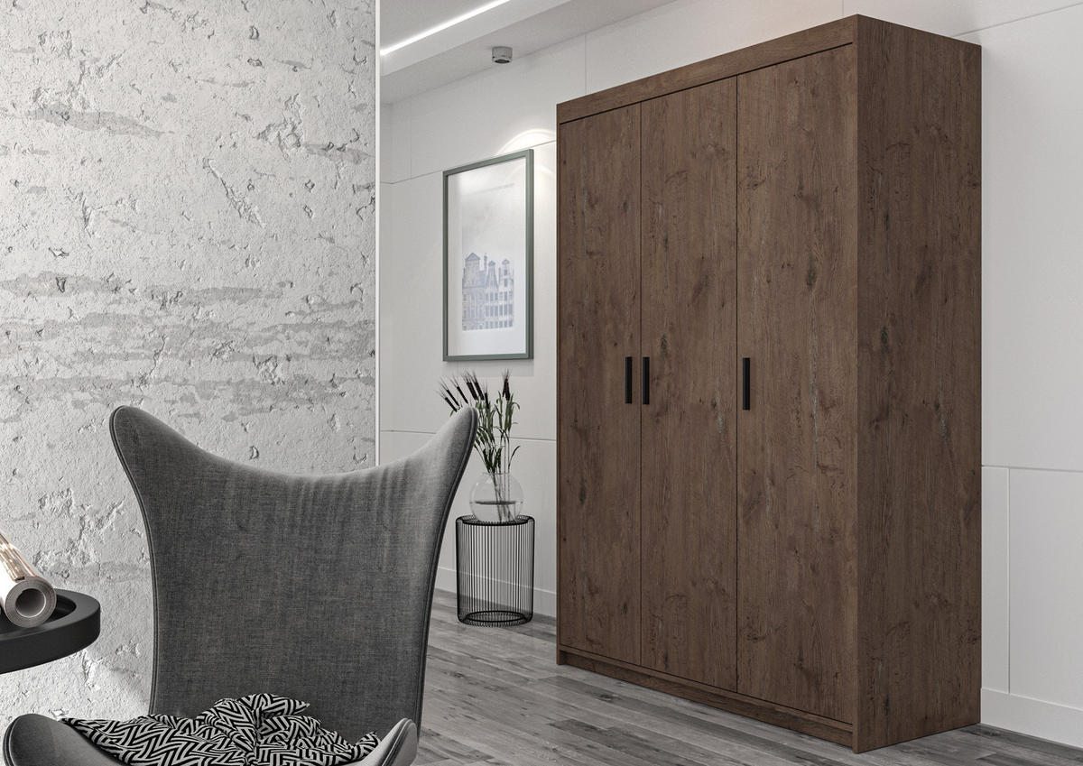 KLEIDERSCHRANK Storicos Eiche Lefkas 133/190,5/53 cm - Modern 3-türig - Braun, Holzwerkstoff/Kunststoff (133/190.5/53cm) - AX Living