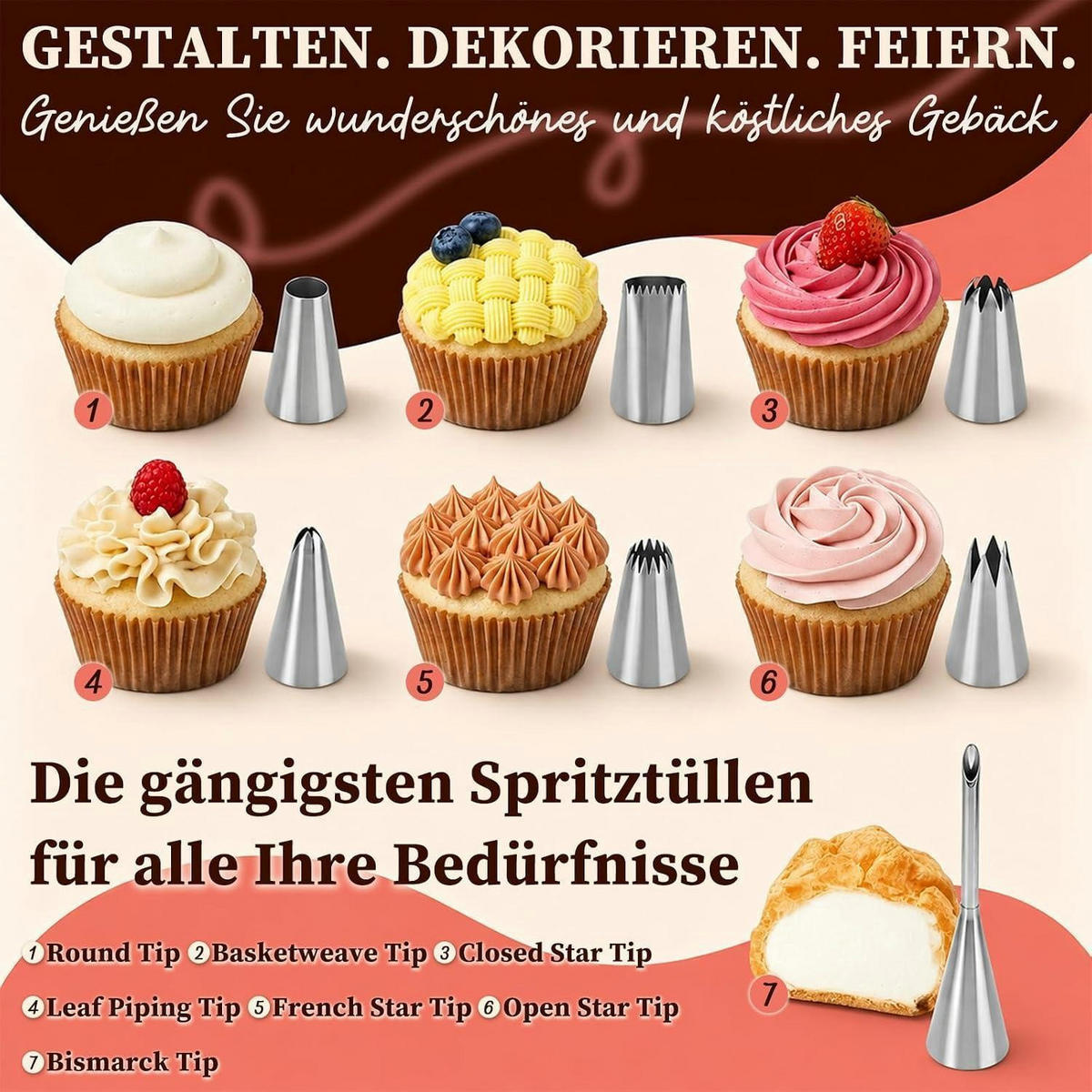 SPRITZBEUTEL-SET 12-teilig mit 7 Spritztüllen aus Edelstahl - Weiß, Textil (23/4/35cm)