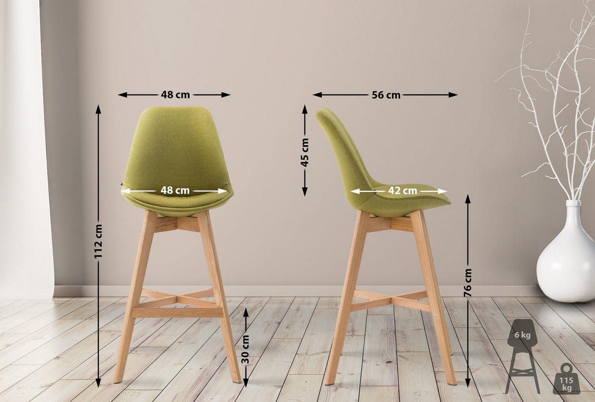 BARHOCKER Stoff grün - Eukalyptusholzfarben/Grün, Holz/Textil (48/112/56cm) - CLP