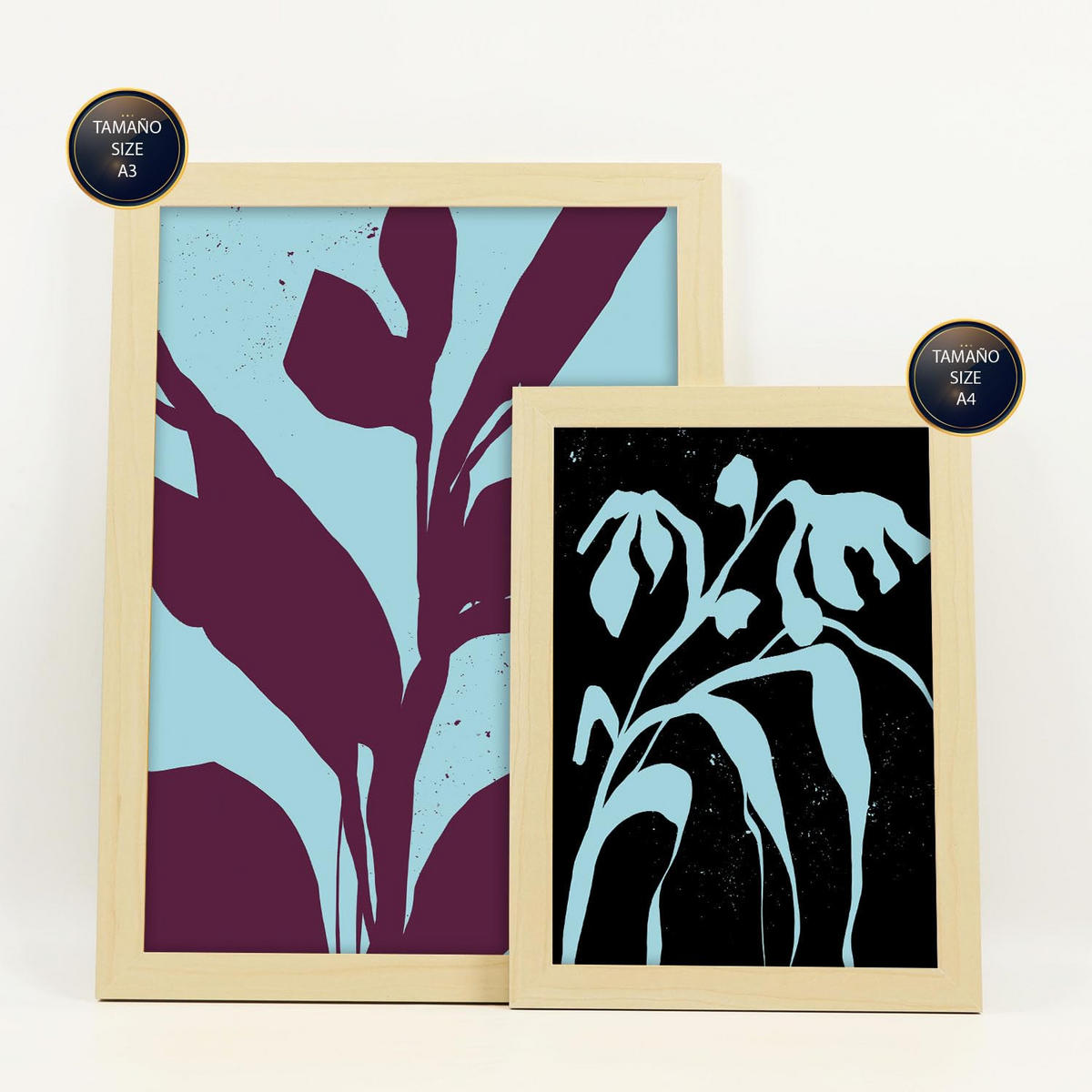 POSTER Set Mit 6 Streifenblätter In Blume Zusammenfassung Ästhetische Dekorative Gemälde Für Ihr Wohnzimmer Zuhause A3 & A4 Rahmen Aus Hellem Holz - Beige, Papier (29/3cm) - Nacnic