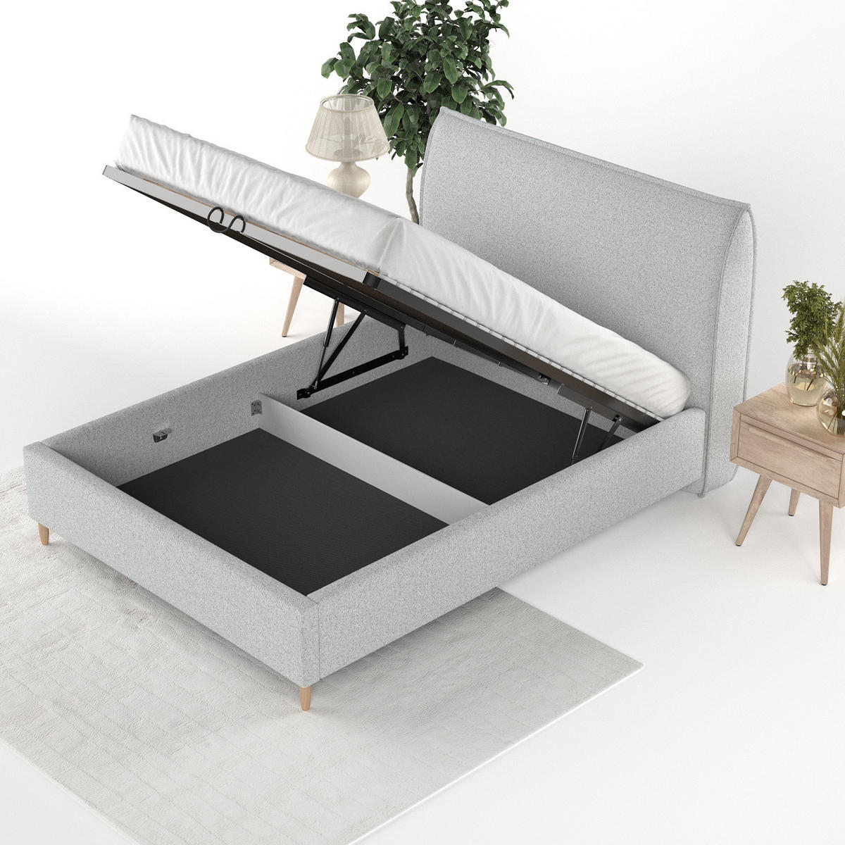 POLSTERBETT Mira 120/200 cm Hellgrau im Riva Stoff - Hellgrau/Naturfarben, Holz/Holzwerkstoff (120/200cm) - AltaBeds