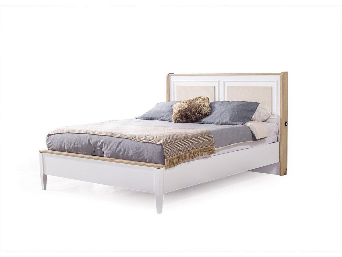 SCHLAFZIMMER AFRIN Schlafzimmer-Set, 4-teilig, Weiß, Bett mit Kopfteil 2 Nachttischen und Kommode - Weiß, Holzwerkstoff (160/119/200cm)