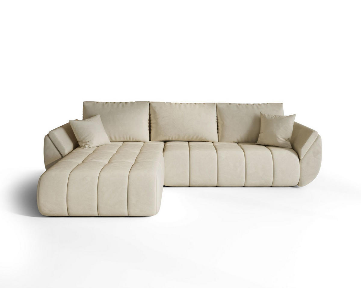 ECKSOFA SYDNEY PREMIUM links beige Velours Monolith 2 - Schlaffunktion, Bettkasten - Beige, Textil (280/184cm) - Cornero