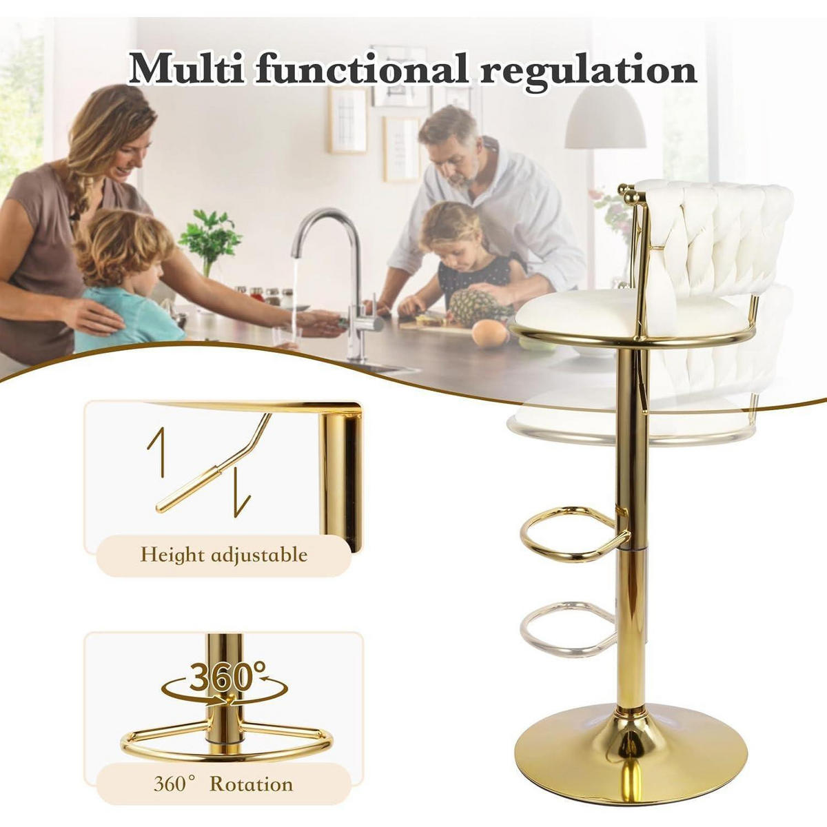 BARHOCKER 4er Set Höhenverstellbar mit Rückenlehne Gold/Beige - Goldfarben, Metall (46/100/46cm)