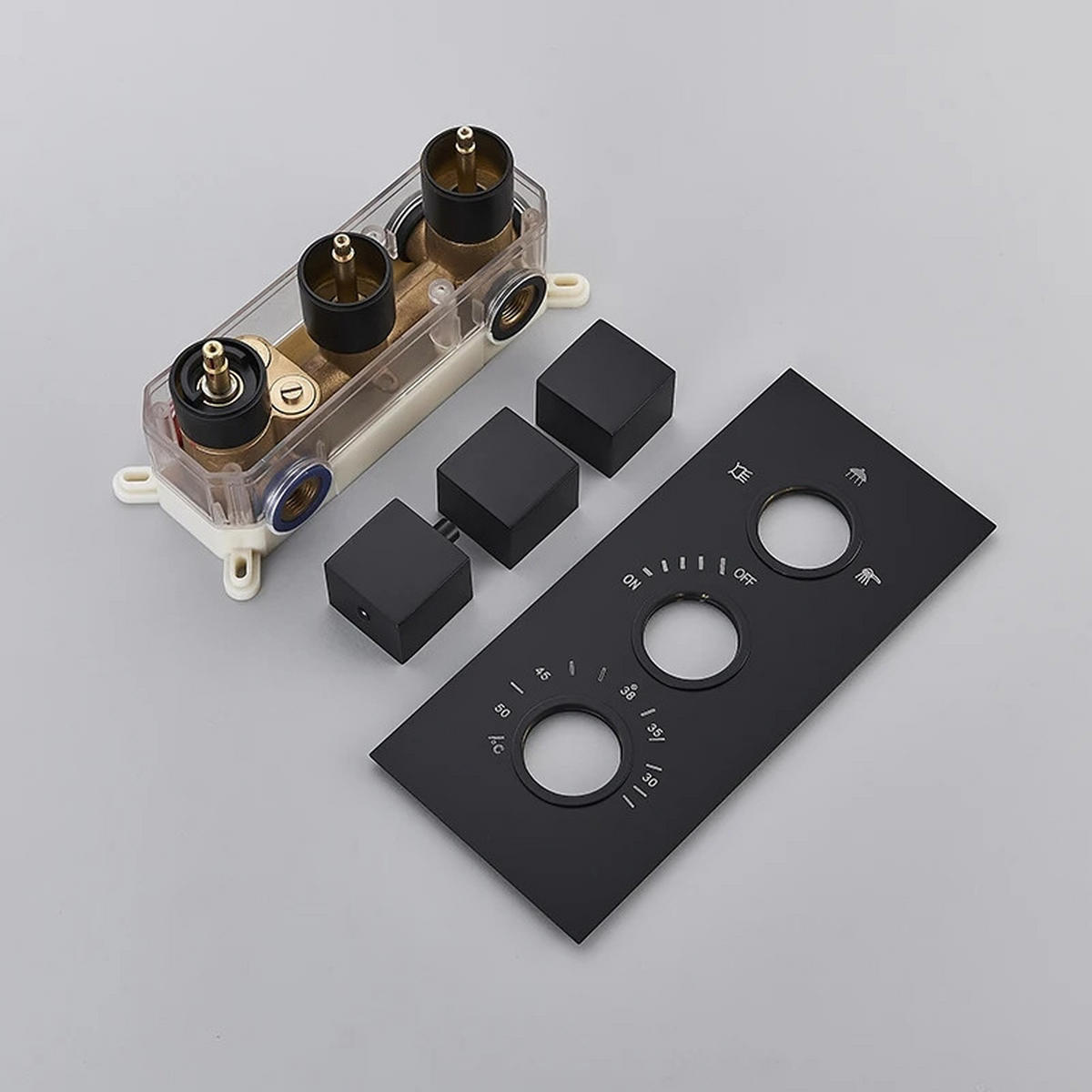 THERMOSTAT Duscharmatur 3-Wege, Schwarz - Schwarz, Metall (52/20/22cm) - Kaket