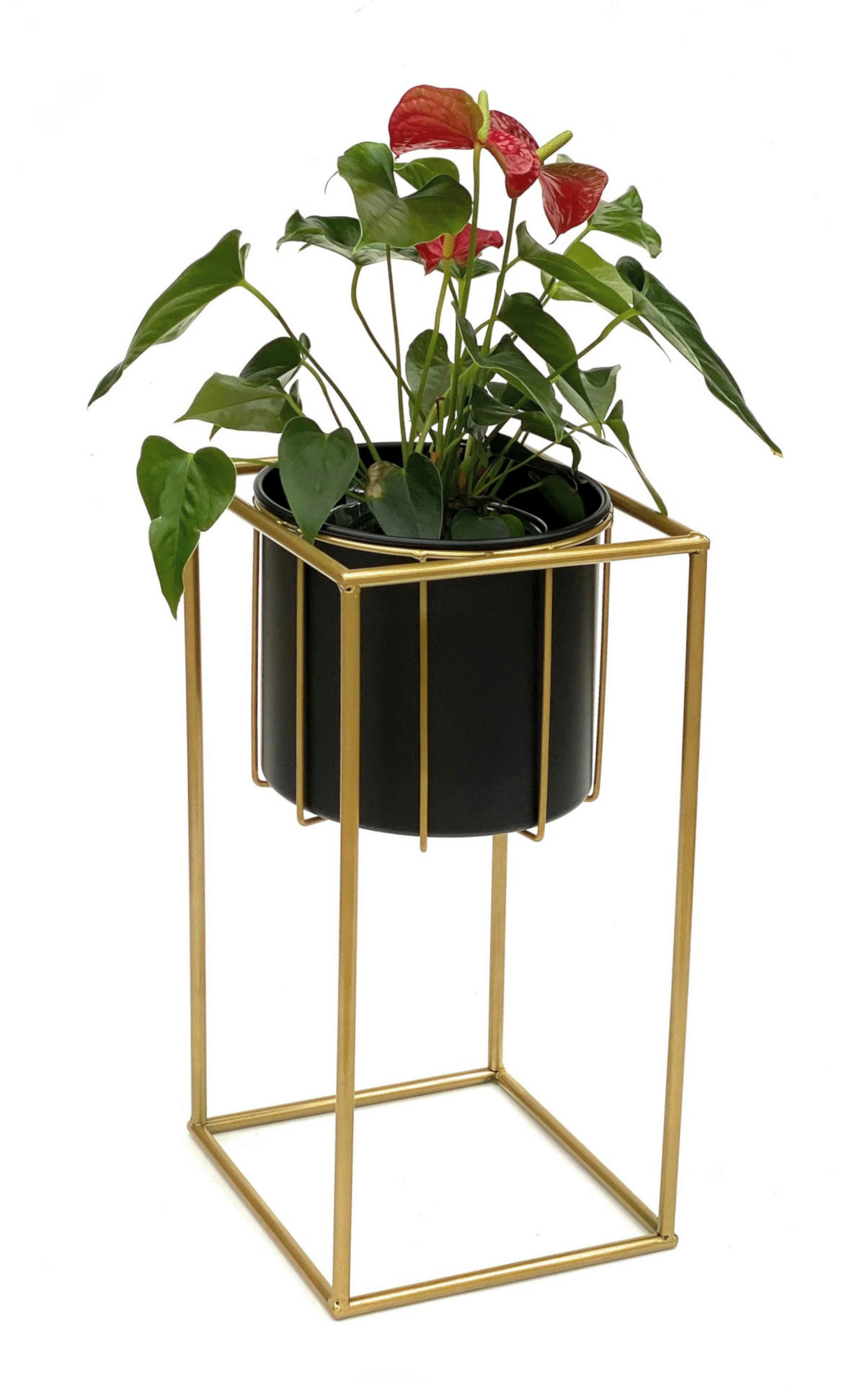 BLUMENSTÄNDER eckig Gold/Schwarz 24/24/45 cm - Gelb, Metall (24/45/24cm) - DanDiBo