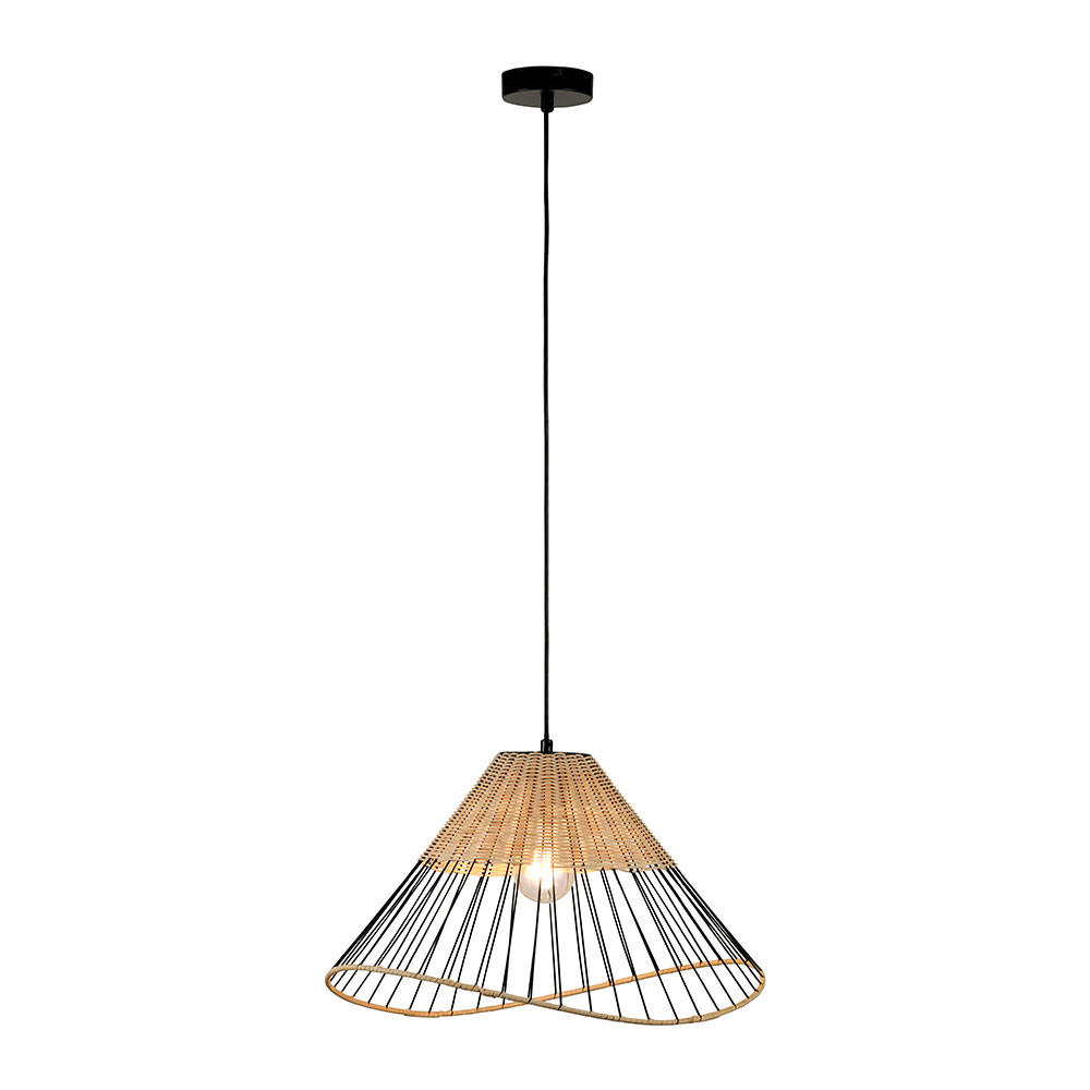 HÄNGELEUCHTE Metall Schwarz Holzgeflecht - Schwarz, Holz (48/48/120cm)