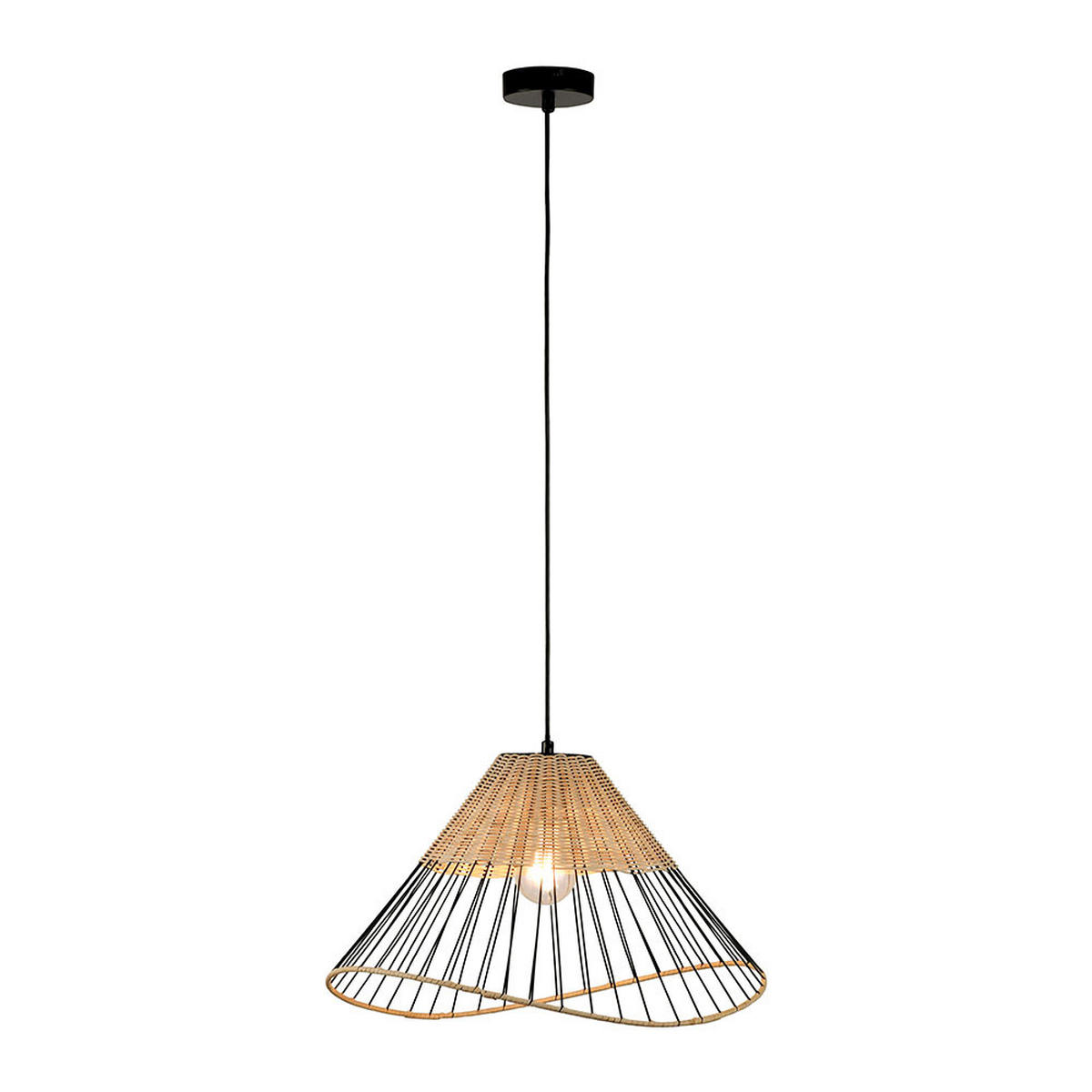 HÄNGELEUCHTE Metall Schwarz Holzgeflecht - Schwarz, Holz (48/48/120cm)