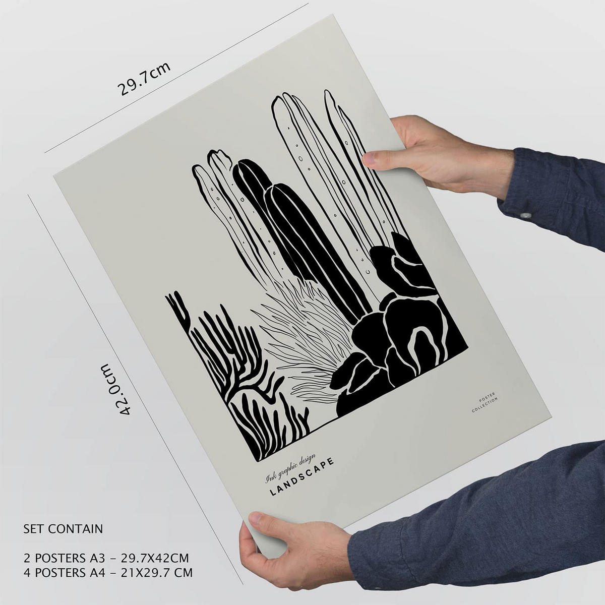 POSTER Set Mit 6 In Schwarzer Tinte Hinterhof Künstlerische Und Abstrakte Drucke Für Innenarchitektur A3 & A4 Weißer Rahmen - Weiß, Papier (29/3cm) - Nacnic