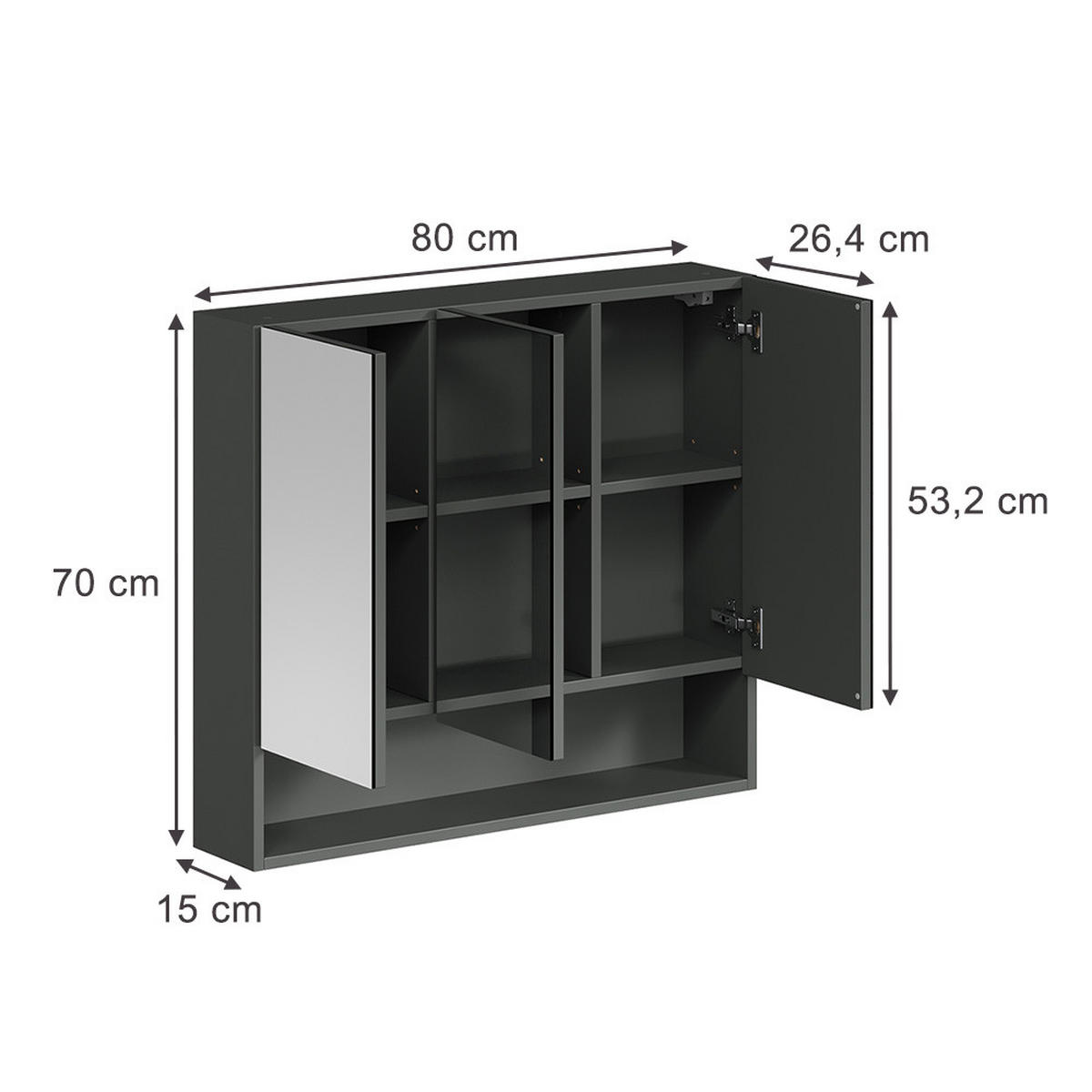 SPIEGELSCHRANK Willow Artisan 80 x 70 cm - Anthrazit/Hellgrau, Holzwerkstoff (80/70/17cm) - Vicco