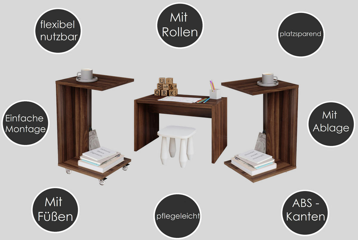 BEISTELLTISCH Rechteckig Eiche Gold mit Ablage und Rollen - Eichefarben, Holzwerkstoff (40/40/66cm) - designimpex