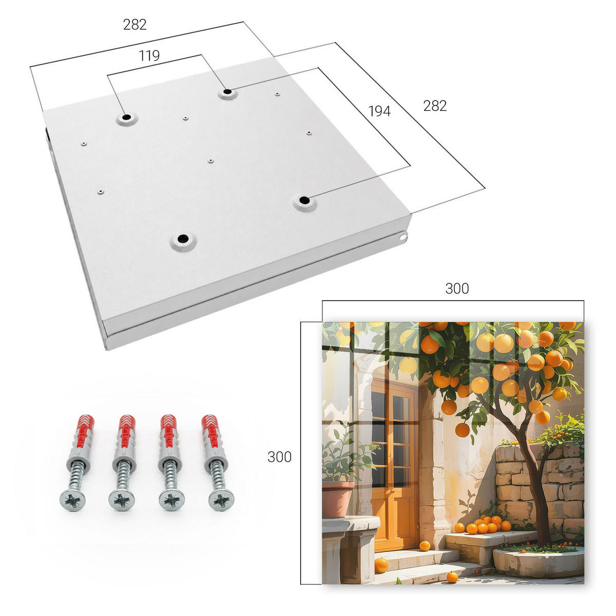 SCHLÜSSELBOX Weiß 30x30 cm – Türöffnung nach rechts - Orangengarten - Orange, Metall (30/30/5cm) - TULUP