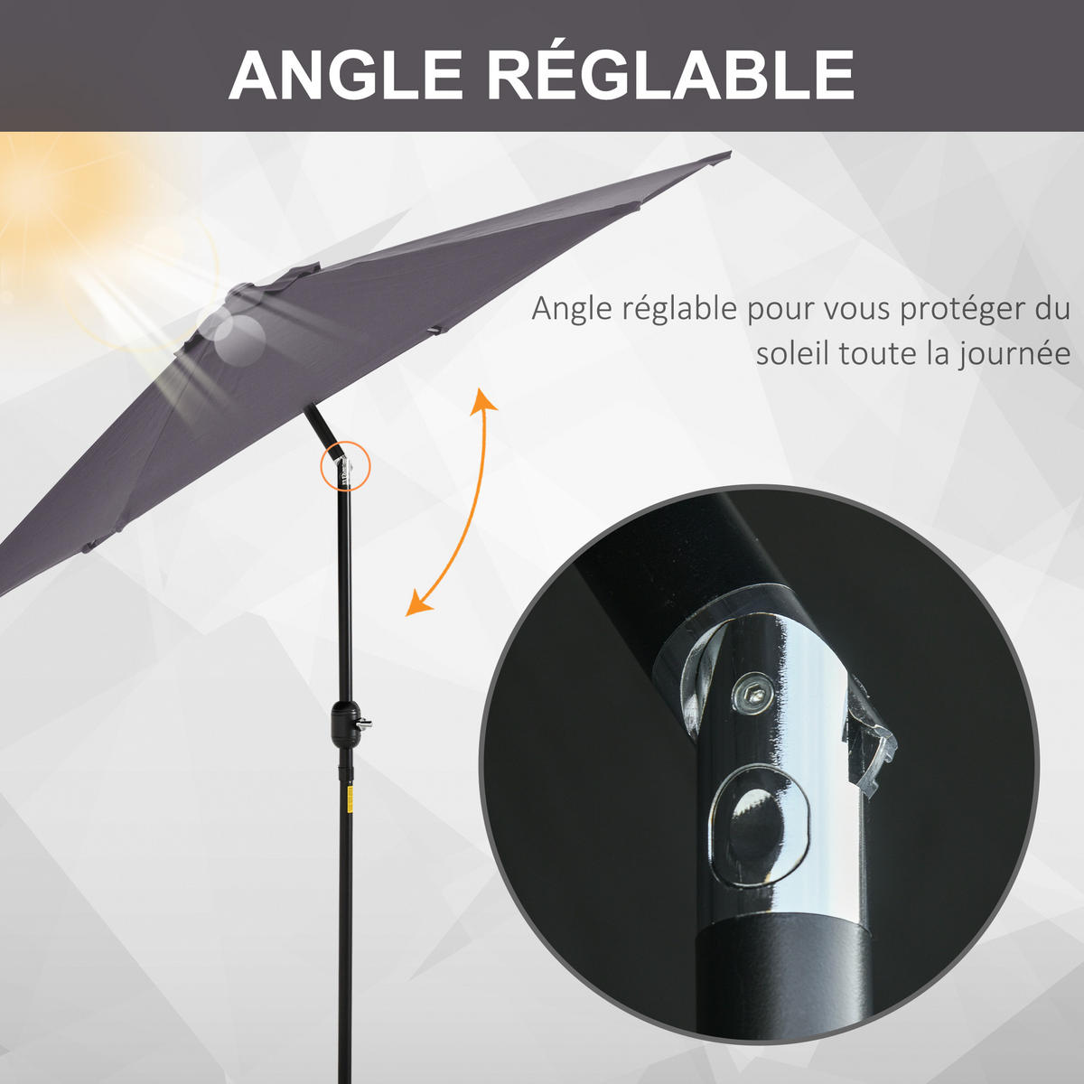 SONNENSCHIRM DE-11415 neigbar, mit Kurbel, Aluminium Grau - Grau, Metall (260/260cm) - ComfortXL