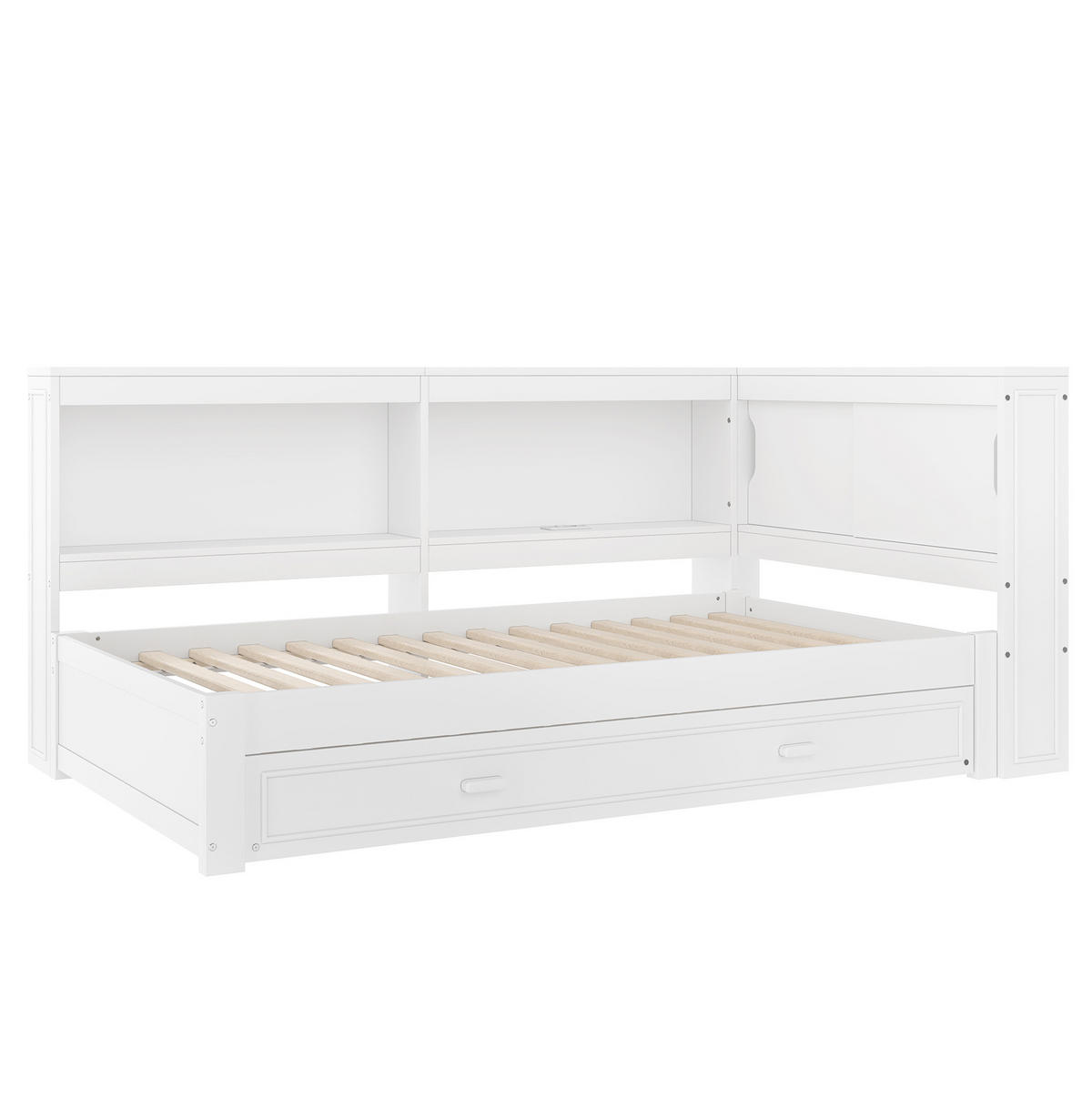 KINDERBETT 90/200 cm Weiß aus Kiefern mit Ausziehbett, LED-Beleuchtung, USB, Typ-C und Steckdose - Weiß, Holz (90/200cm) - OKMYHOME