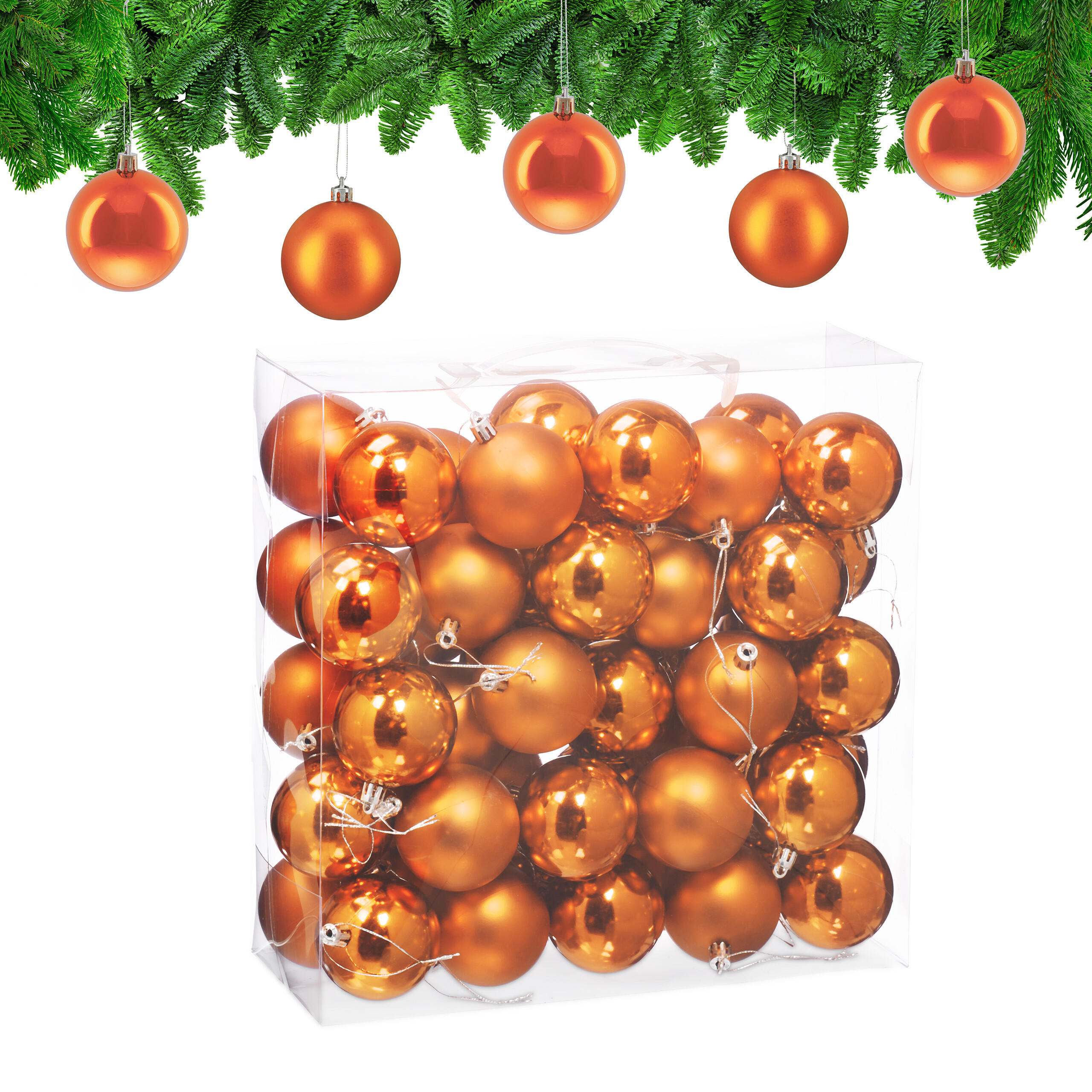 50XWEIHNACHTSKUGELN - Orange, Kunststoff (6/7/6cm) - Relaxdays
