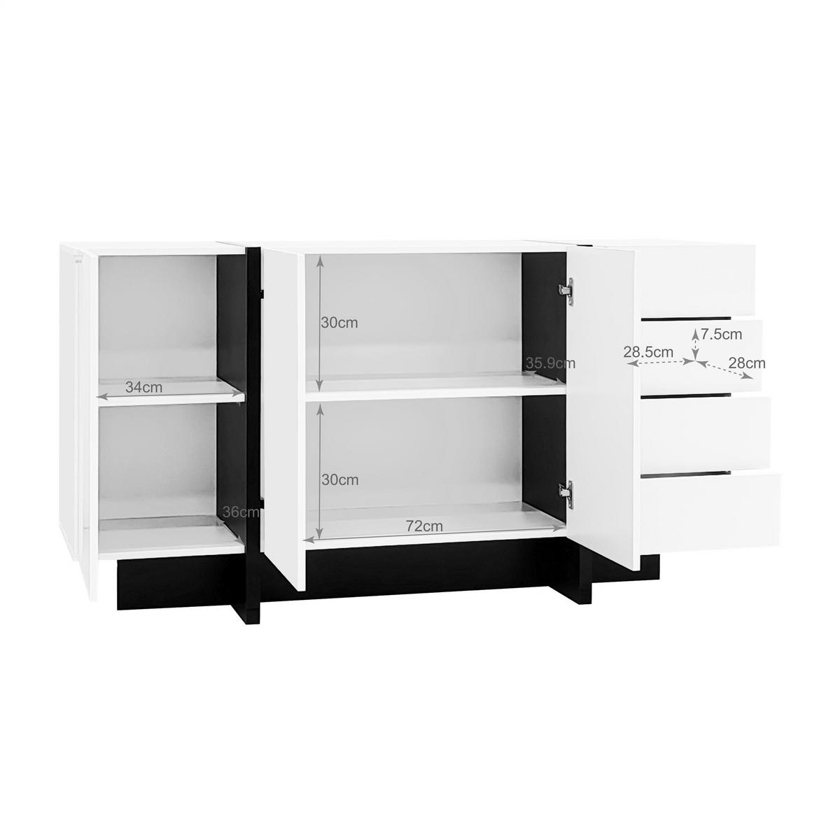 SIDEBOARD Hochglanz Weiß 2 Türen 4 Schubladen Modern - Weiß, Holzwerkstoff (40/80.5/150cm) - FLIEKS