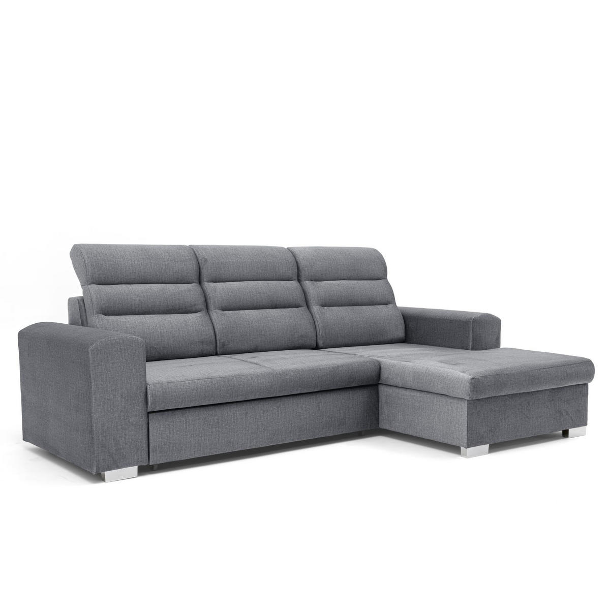 ECKSOFA CLOUD S Rechts mit Schlaffunktion 120x200 Velours Grau - Chromfarben/Grau, Holz/Kunststoff (260/155cm) - Muffo