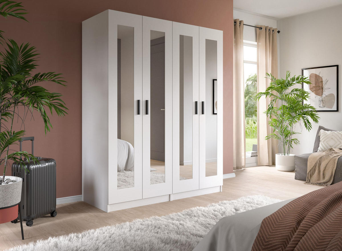 KLEIDERSCHRANKKOMBINATION VISBY (B/H/T: ca. 160/194/56 cm) in weiß/weiß - Weiß, Holzwerkstoff (160/194/56cm)