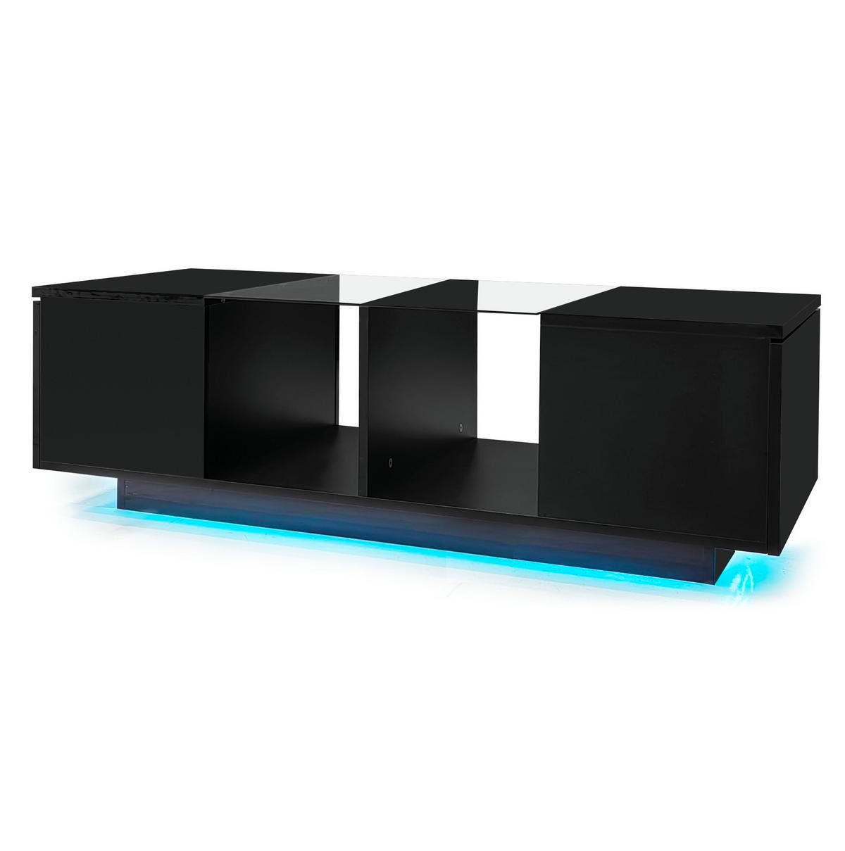 COUCHTISCH 120/50/38,5 cm in Schwarz mit LED-Beleuchtung und Stauraum - Schwarz, Holzwerkstoff (120/50/38.5cm) - Flora Grace