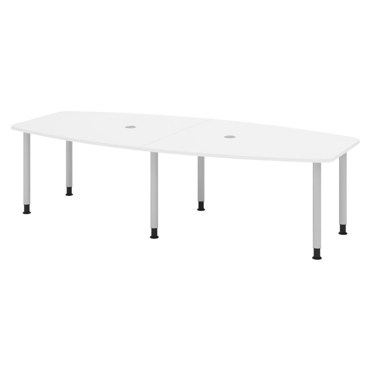 KONFERENZTISCH mittel KT28 130/280/74 cm in Weiß/Füße in Silberfarben - Silberfarben/Weiß, Holzwerkstoff (130/280/74cm) - bümö
