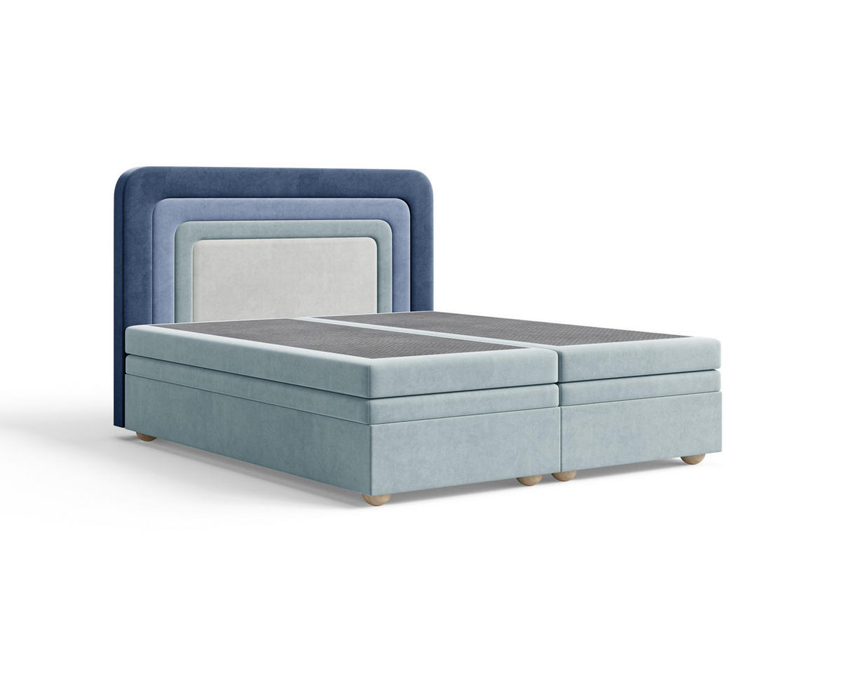BOXBETT - Bett 10 NEST - Riviera - 140x200 cm - Modernes Polsterbett mit Bettkasten - Dunkelblau, Holz (140/200cm) - ROYAL24_MARKT