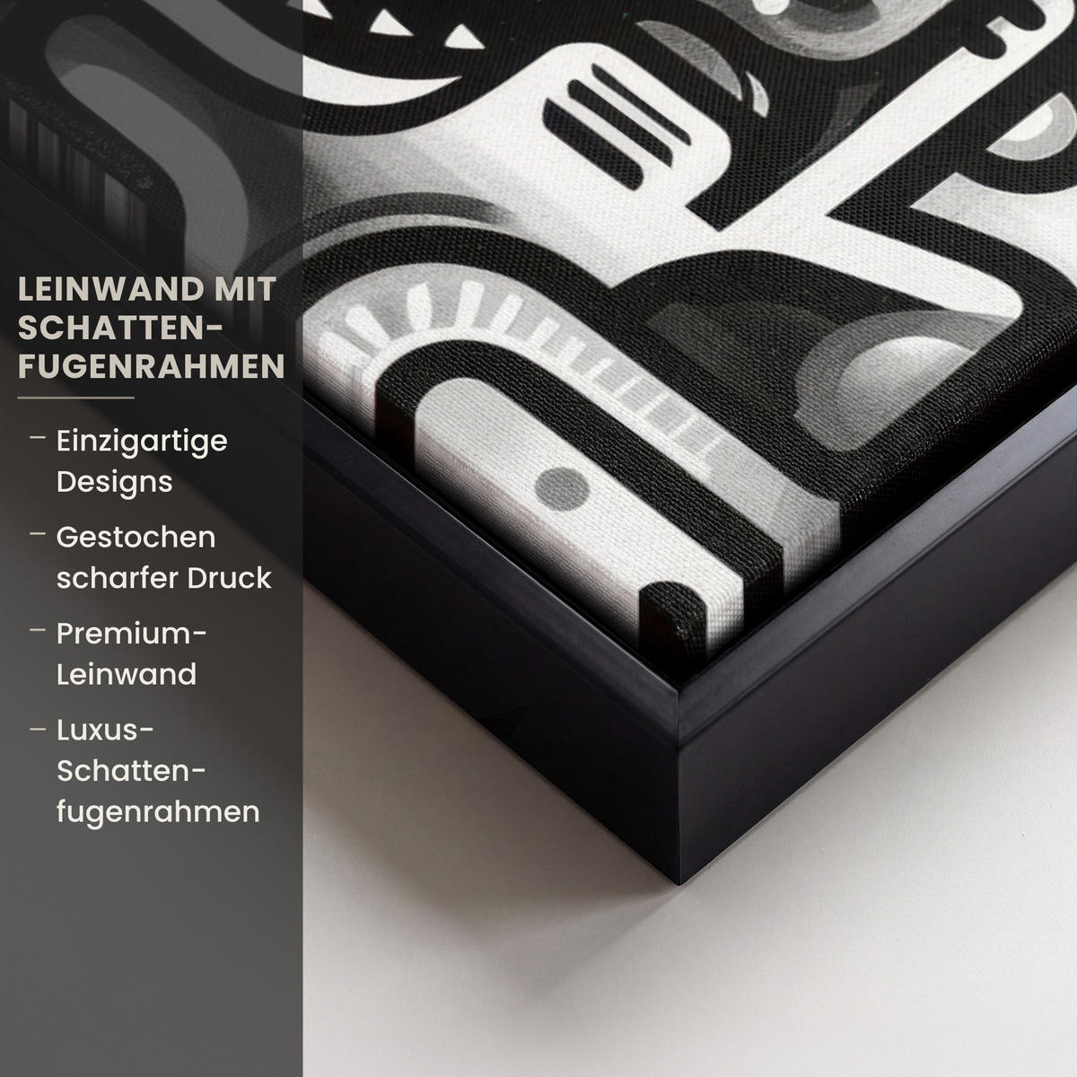 LEINWAND Bilder mit Rahmen - Symbole - Abstrakt - Grafik - Schwarz - 70x50 - Schwarz, Textil (70/50cm) - MuchoWow