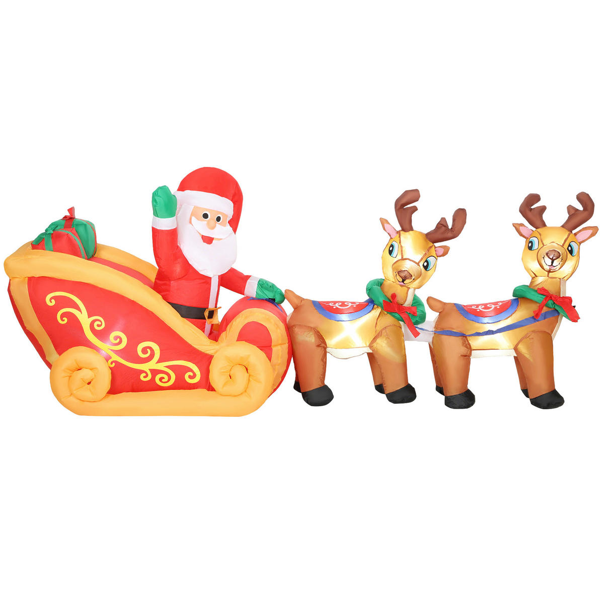 AUFBLASBARER Weihnachtsmann mit Rentieren und Schlitten Rot 240.0/75.0/100.0cm - Rot, Textil (75/100/240cm)