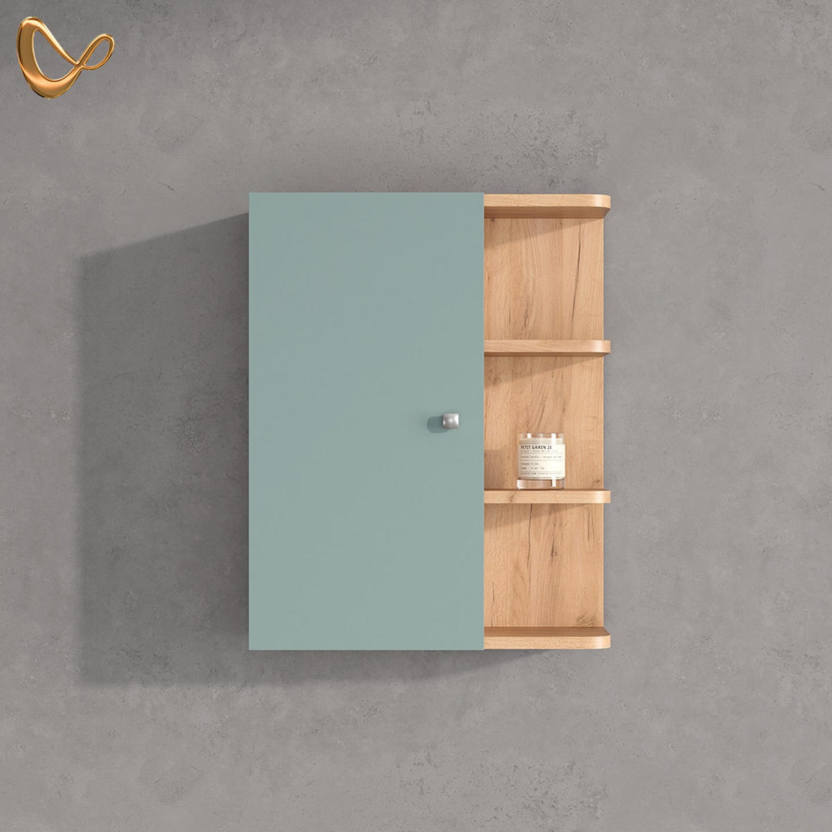 BADSCHRANK Fucino Grün 47.2 x 59.2 cm - Braun/Grün, Holzwerkstoff (47.2/59.2/20.8cm) - Livinity®