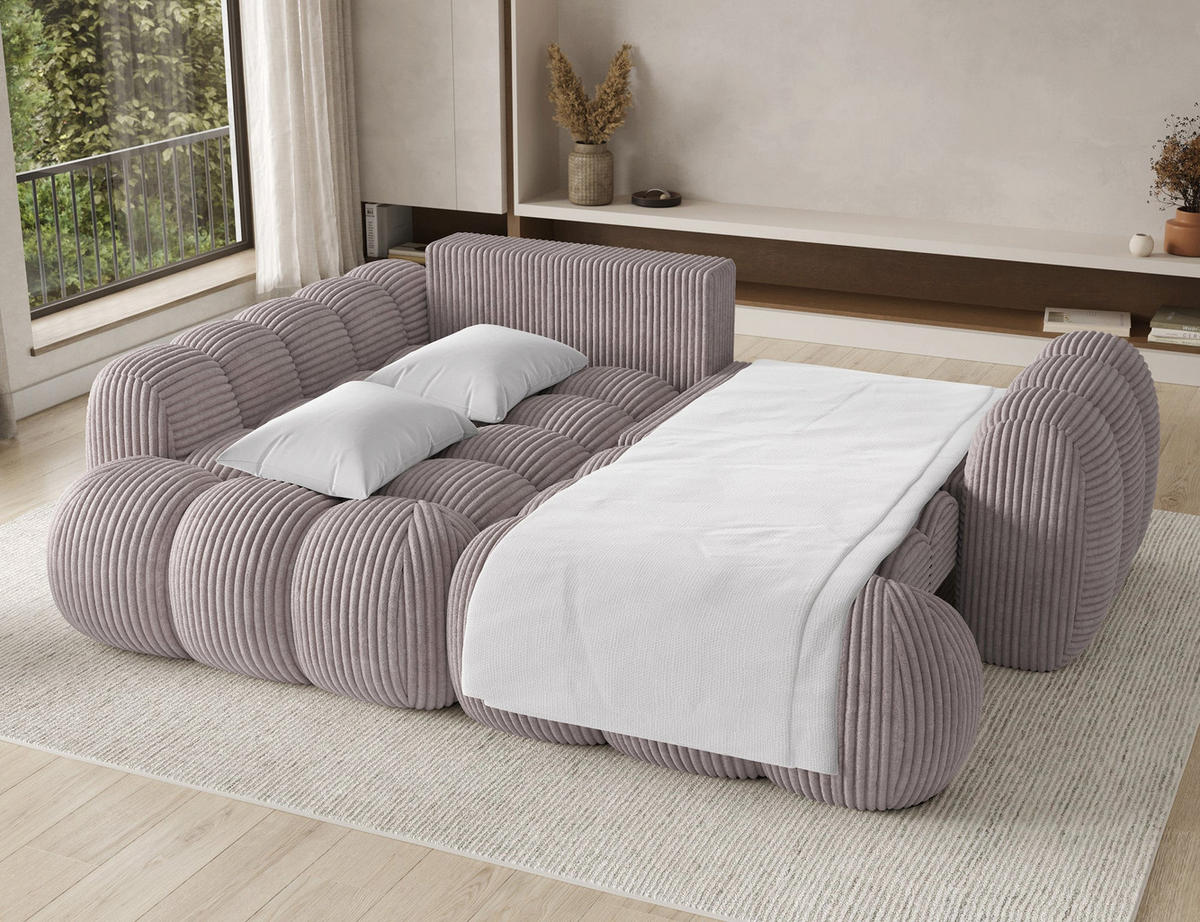 ECKSOFA COZION L-Form mit Schlaffunktion & Bettkasten – Modernes 3-Sitzer Sofa, HR-Kaltschaum, Wellenfederung, 267 × 165 cm - Hellgrau/Schwarz, Kunststoff (165/267cm) - Wohnideebilder