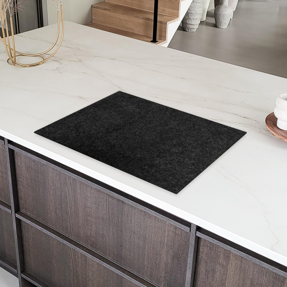HERDABDECKPLATTE Granit - Schwarz - Granitstruktur - Dunkel Herdabdeckung Induktionsfeld 75x52 cm - Schwarz, Kunststoff (75/52/0.2cm) - MuchoWow