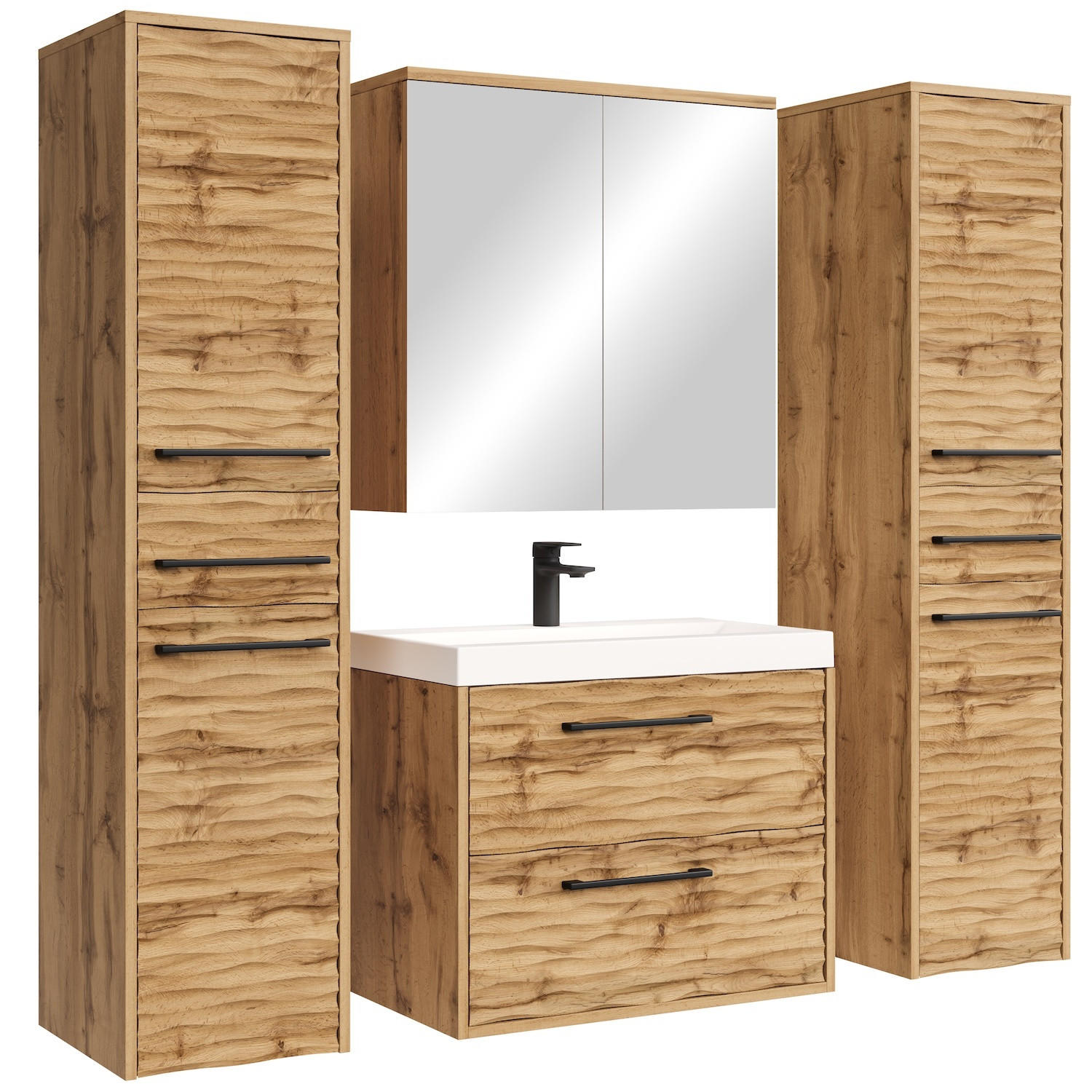 BADMÖBEL-SET Etna 5 Teile Eiche - 60 x 35 x 51 cm - Eichefarben, Holz (60/51/35cm) - Badplaats