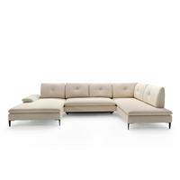 WOHNLANDSCHAFT BREZZA Beige Plüsch-Stoff mit Schlaffunktion - Beige, Holz (350/87/205cm) - MASSENO