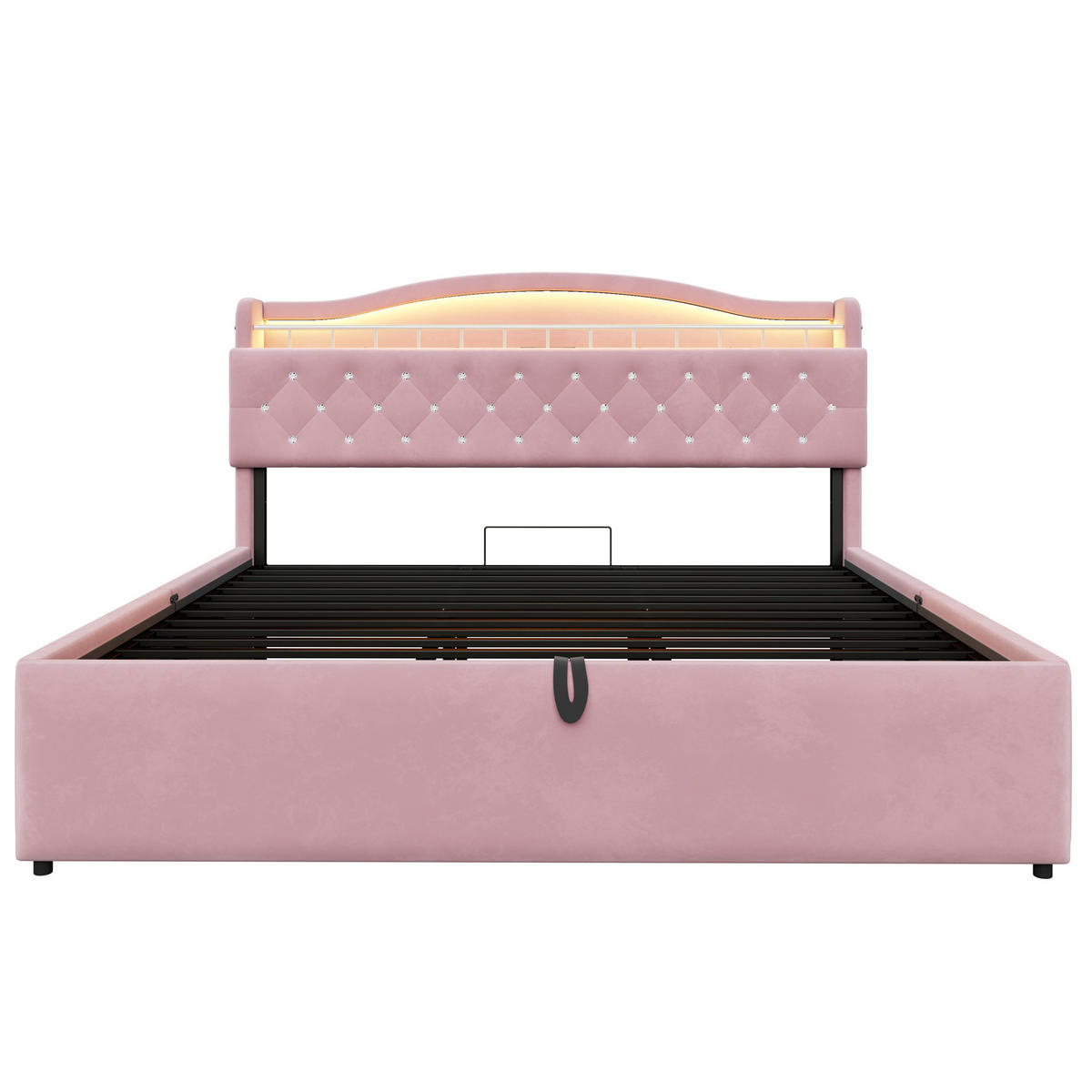 POLSTERBETT 180x200cm Samt LED USB Hydraulik Stauraum Rosa - Pink, Metall (180/200cm) - FLIEKS