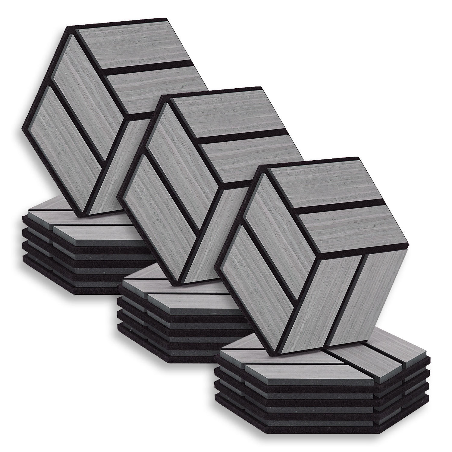 AKUSTIKPANEEL Hexagon Grau 15 Stück - Grau, Holz (30/26/2cm) - Homestyle4u