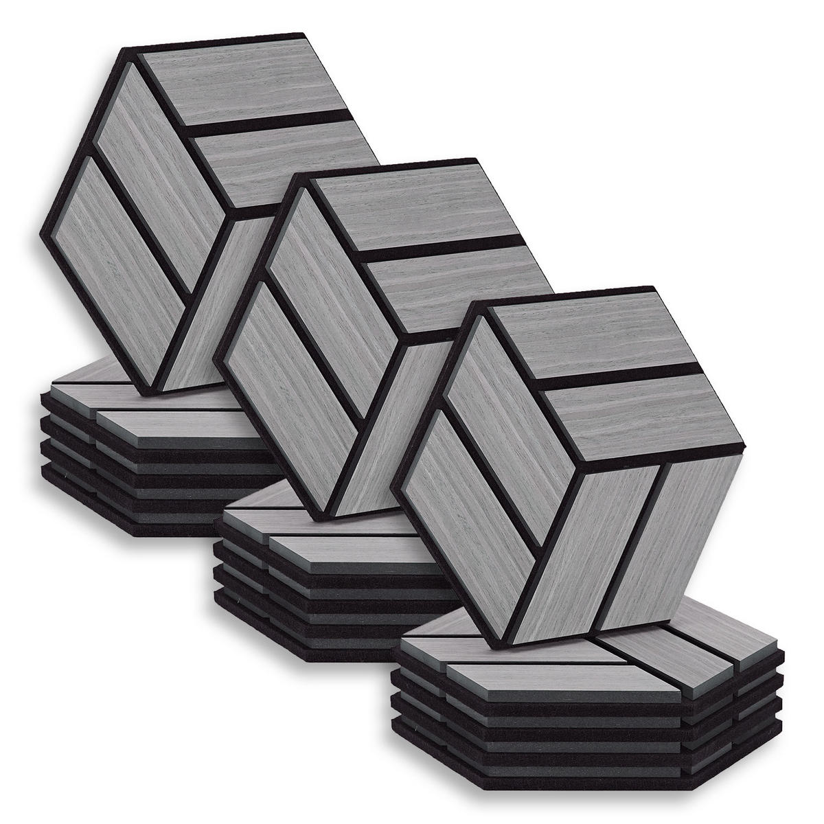 AKUSTIKPANEEL Hexagon Grau 15 Stück - Grau, Holz (30/26/2cm) - Homestyle4u