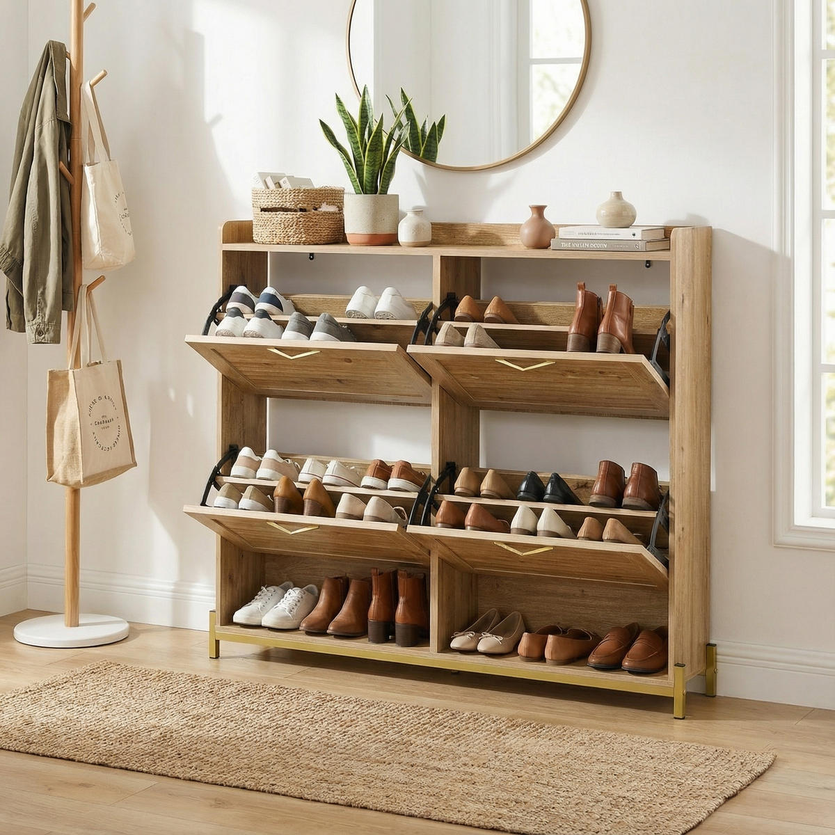 SCHUHKIPPER 109 cm in Holz-Optik - Naturfarben, Holzwerkstoff (108.5/100/24cm) - Urban Meuble