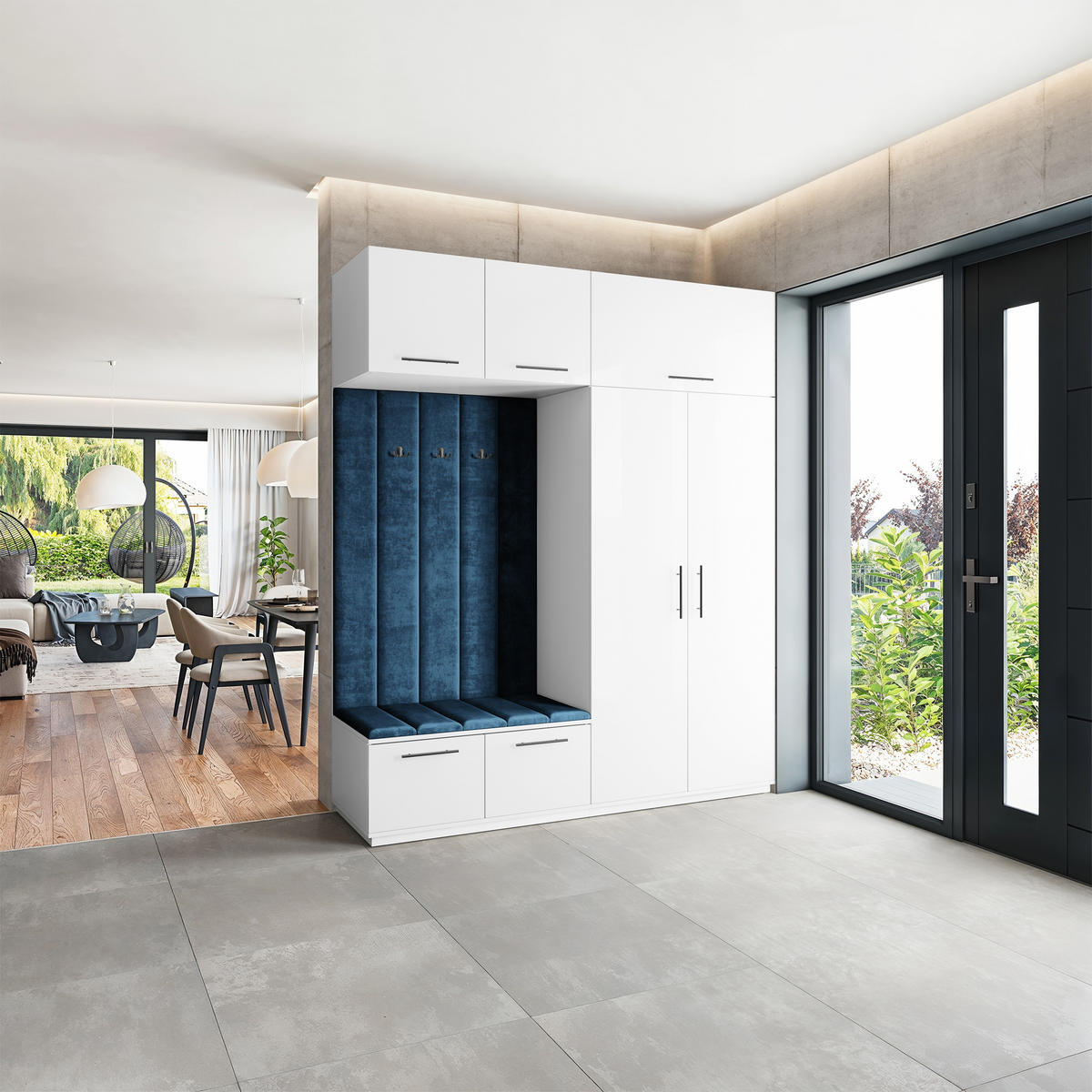 GARDEROBENSCHRANK REMA 200/240/60 cm Modern Garderobe-Set Weiß - Blau/Weiß, Holzwerkstoff (200/240/60cm) - MASSENO