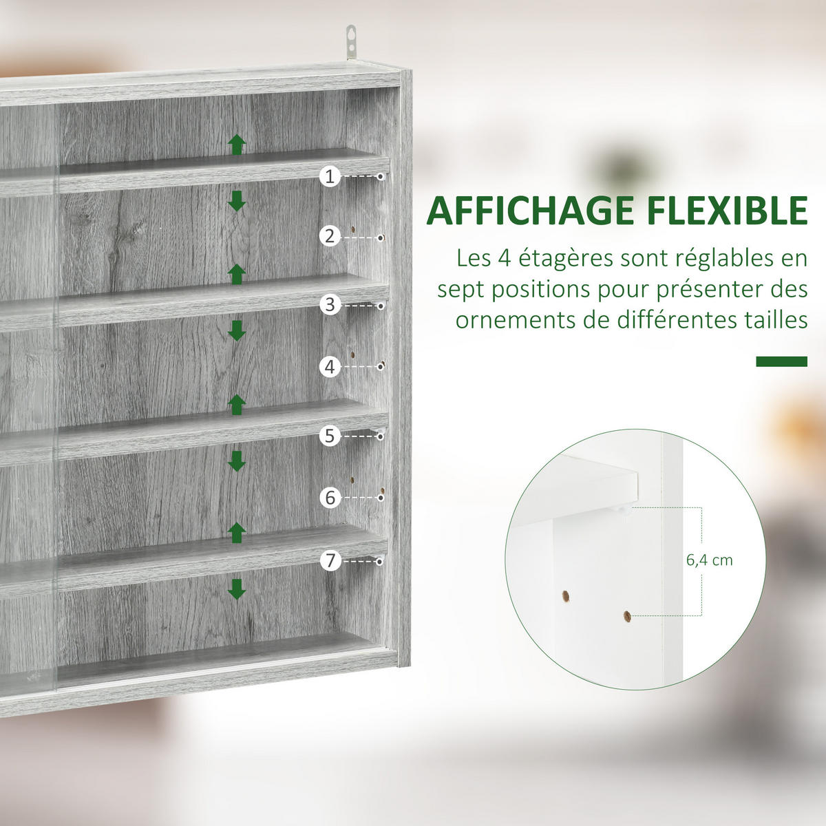 VITRINE DE-15507 80/60 cm, 4 verstellbare Böden Grau - Grau, Holzwerkstoff (9.53/59.69/80.01cm) - ComfortXL