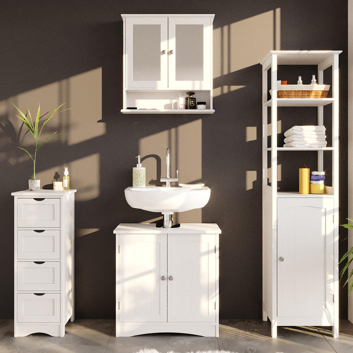 BADMÖBEL-SET Bianco Weiß 4 Teile - Weiß, Holzwerkstoff (60/60/30cm) - Vicco
