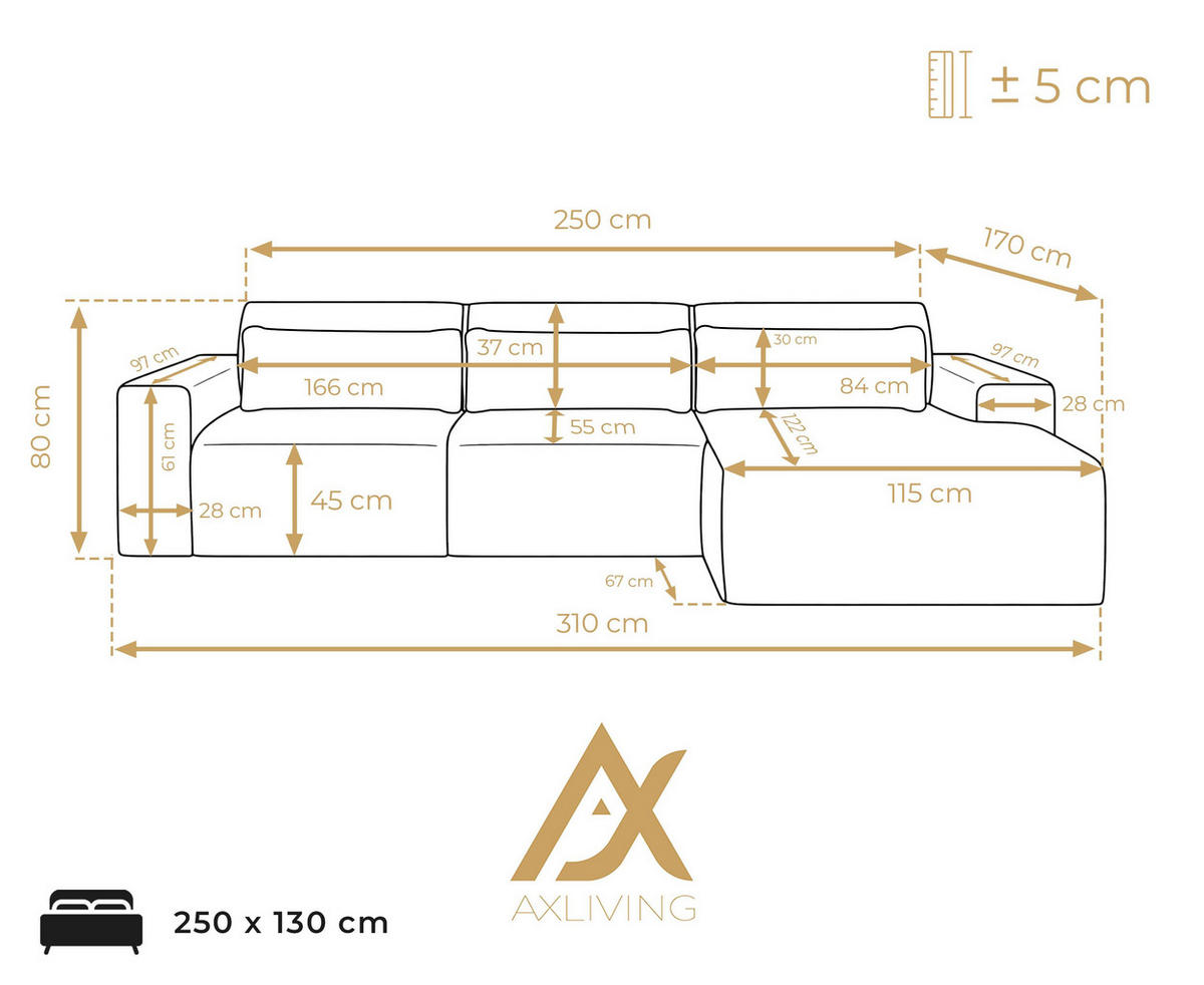 ECKSOFA L Form Ruyam Altrosa 310/165/78 cm – Schlaffunktion Rechts - Dunkelgrau/Schwarz, Kunststoff/Textil (310/170cm) - AX Living
