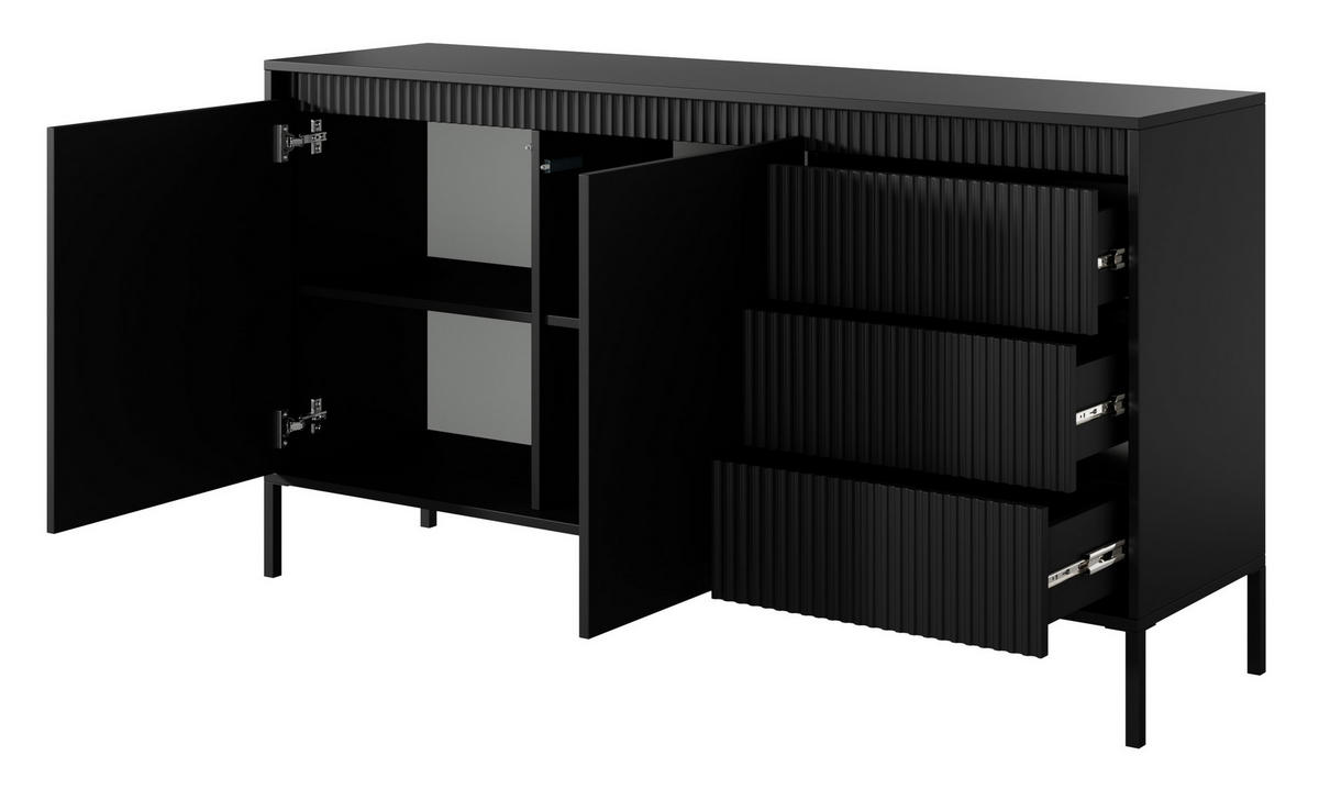 KOMMODE Schwarz 153 2D3S ENSO Gerillt - Schwarz, Holzwerkstoff (153.5/81.4/39.5cm) - Sepro Meble