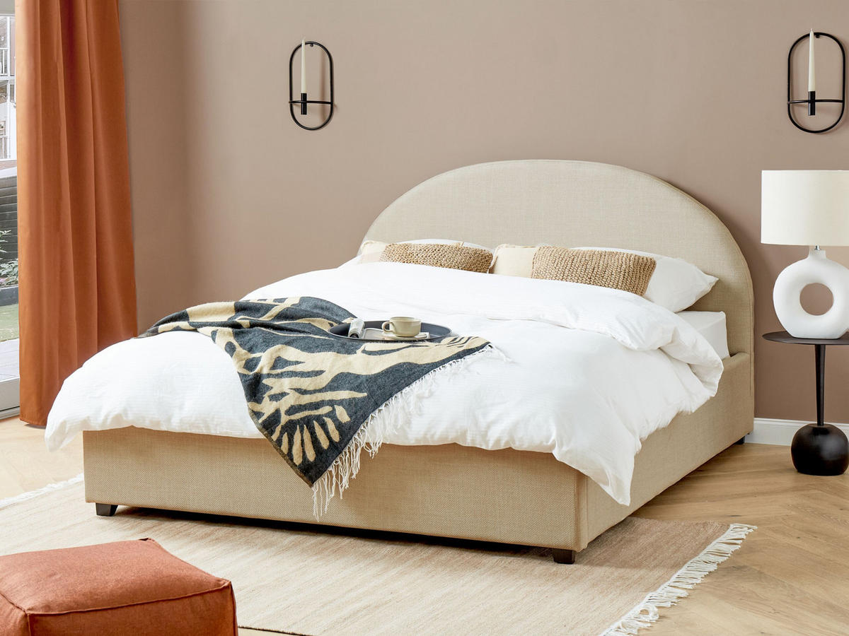 BETT mit Stauraum 160x200 cm Beige Vaucluse - Beige, Textil (160/200cm) - Beliani