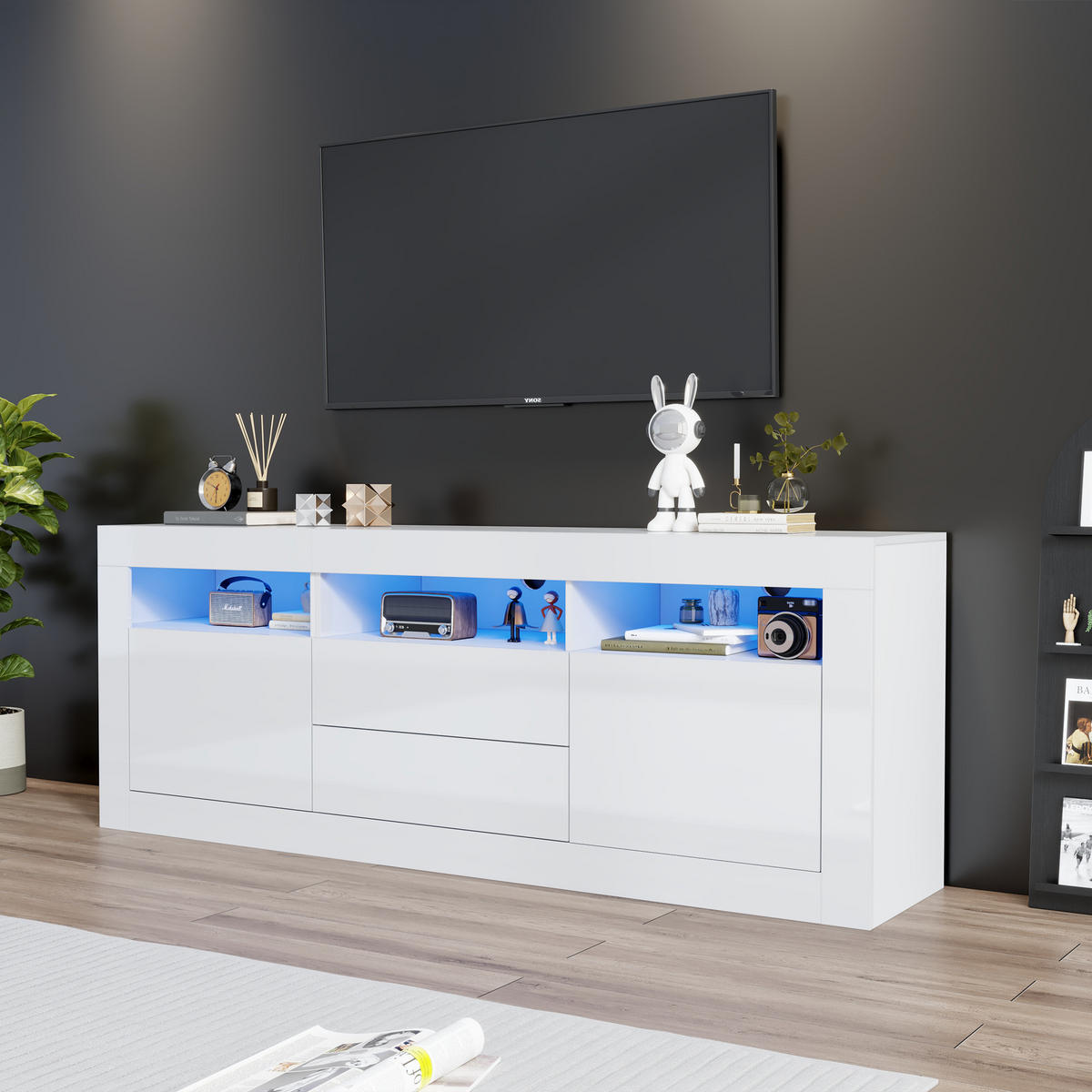 TV-SCHRANK mit Weiß Hochglanzfront, LED und Stauraum 160/35/60 cm - Weiß, Holzwerkstoff (160/60/35cm) - Redom