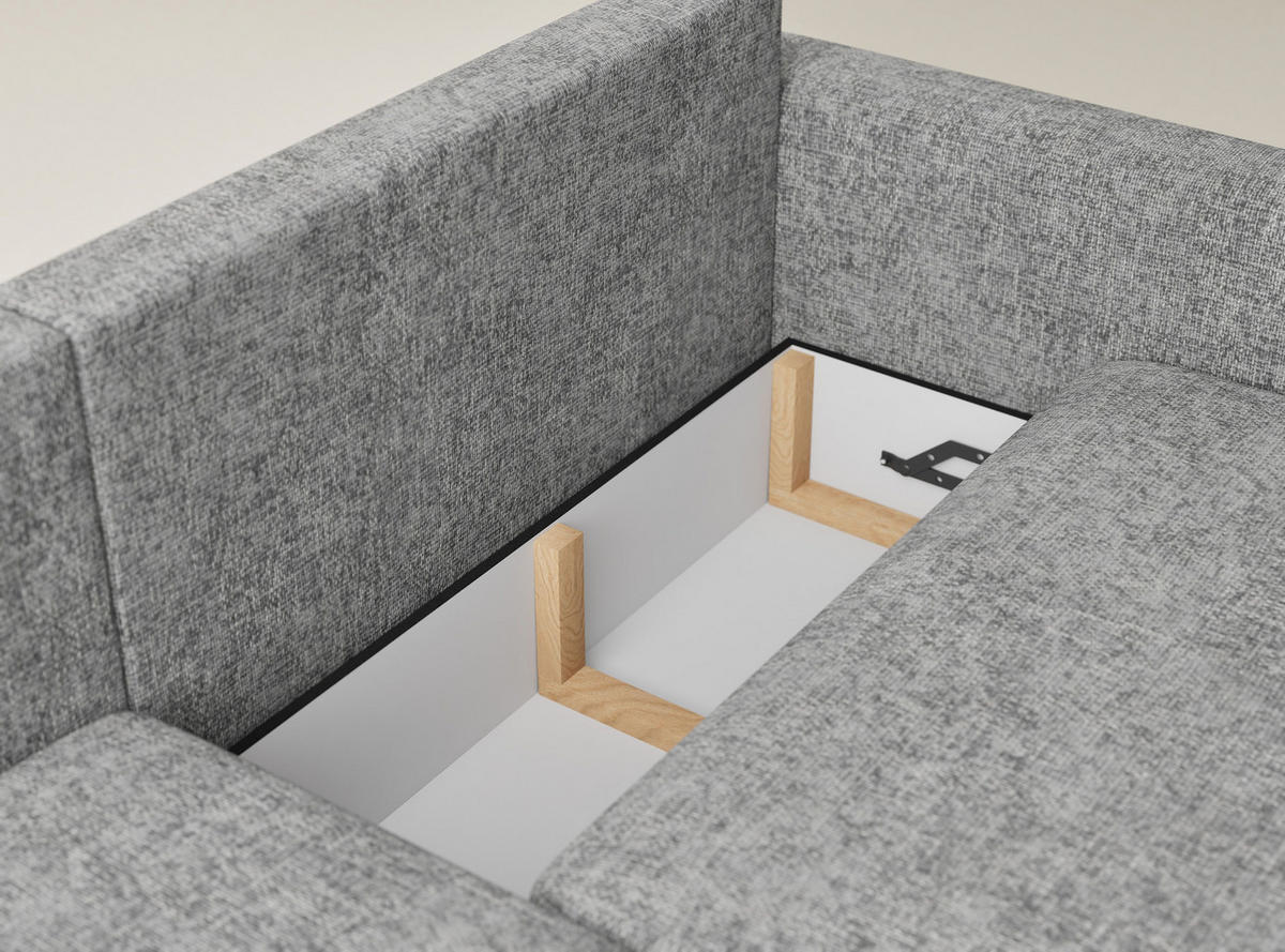 ECKSOFA MIT SCHLAFFUNKTION Leon Grau Chenille-Stoff - Schwarz/Grau, Holz/Holzwerkstoff (148/239cm) - Maison de Reve