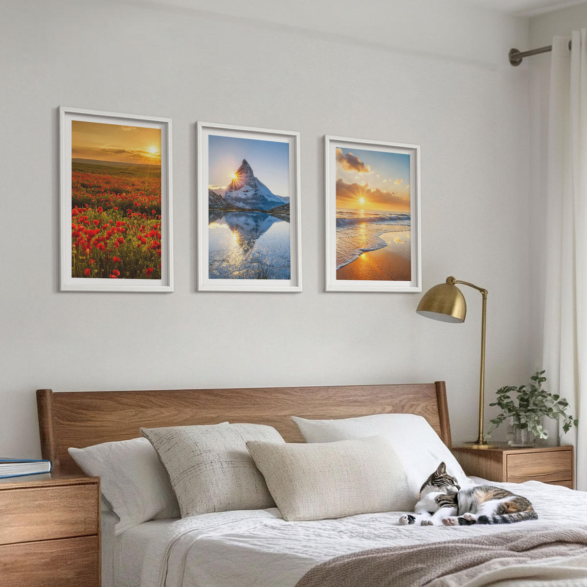 BILDER SET 3er Set - 40x60 cm Weißer Rahmen - Landschaften aus Bergen und Meeren im Westen - Weiß, Kunststoff (40/60cm) - TULUP