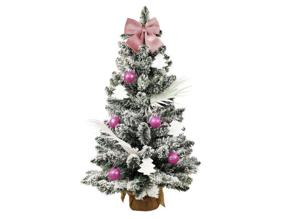 WEIHNACHTSBAUM künstlicher 60 cm mit LED-Beleuchtung, ROSENGLÜCK, mit 26 Weihnachtsbaumschmuck, Pflanztopf mit Jutesack - Pink/Weiß, Kunststoff/Stein (40/60cm) - LAALU