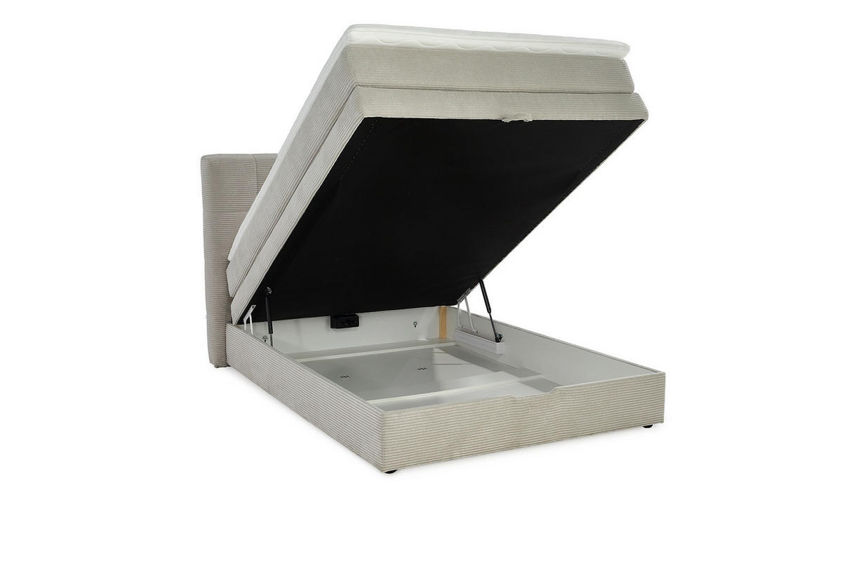 BOXSPRINGBETT 140x200 cm, 7-Zonen-Tonnentaschen-Federkernmatratze H3, Topper, Bonell-Federkern, großer Bettkasten, Cord Beige Grau / 20036 - Greige/Beige, Kunststoff/Textil (140/200cm) - luma-home