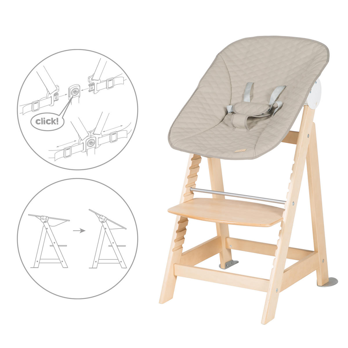 BABYHOCHSTUHL Born Up Luxe mit Neugeborenenaufsatz Natur - Naturfarben, Holzwerkstoff/Textil (46/94/66.5cm) - Roba