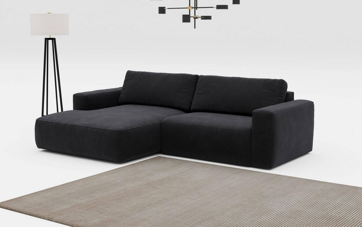ECKSOFA mit Cord-Stoff - Anthrazit/Schwarz, Holz/Kunststoff (288/175cm) - Cotta