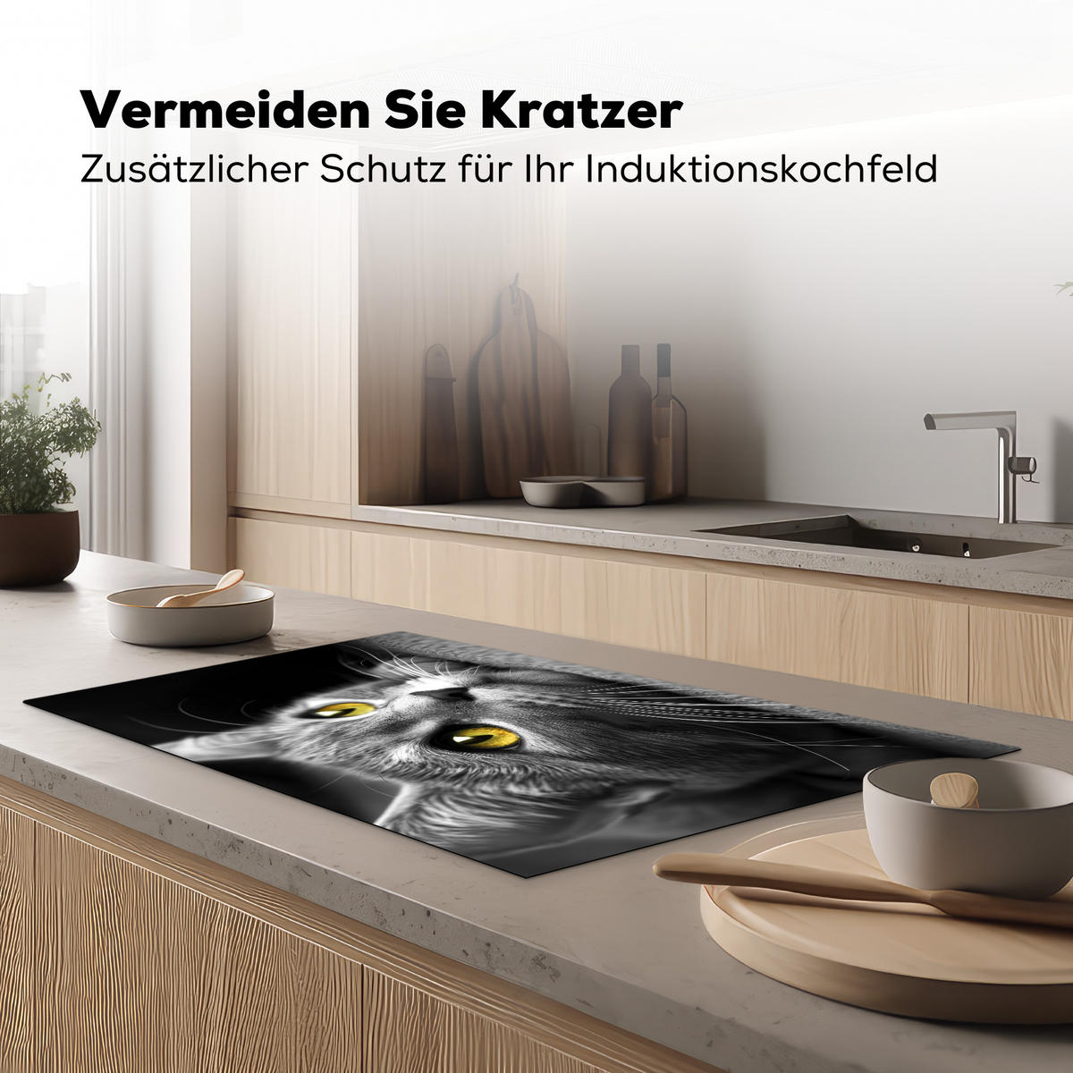 HERDABDECKPLATTE Katze - Grau - Tiere - Katze 90x52 cm - Grau, Kunststoff (90/52/0.2cm) - MuchoWow